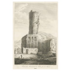 Grande estampe ancienne d'origine du Trophée romain en Alpes, près de Monaco, vers 1780