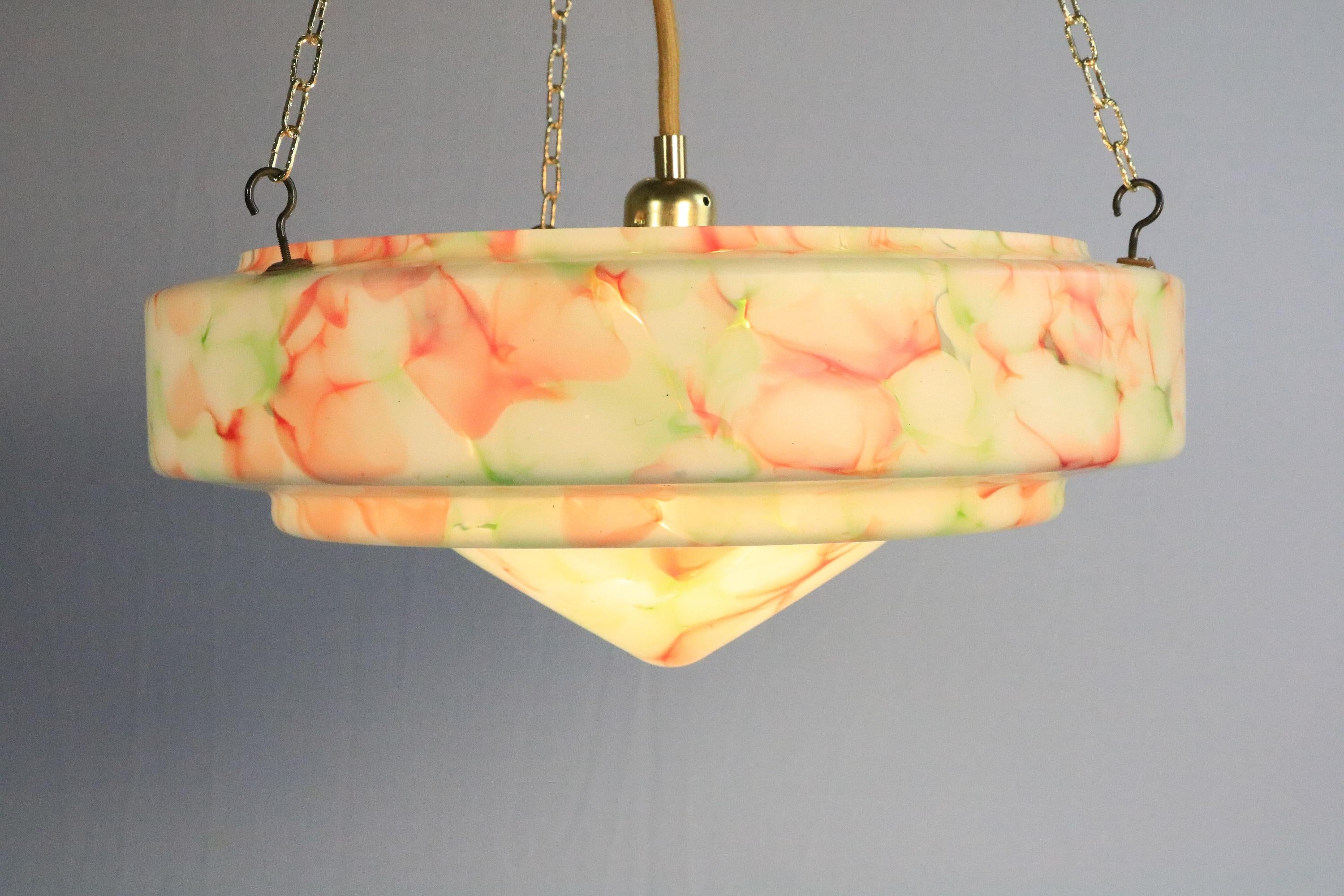Large Original Art Deco Glass Hanging Light, Lamp, Glass / Brass, 1920s For Sale 6