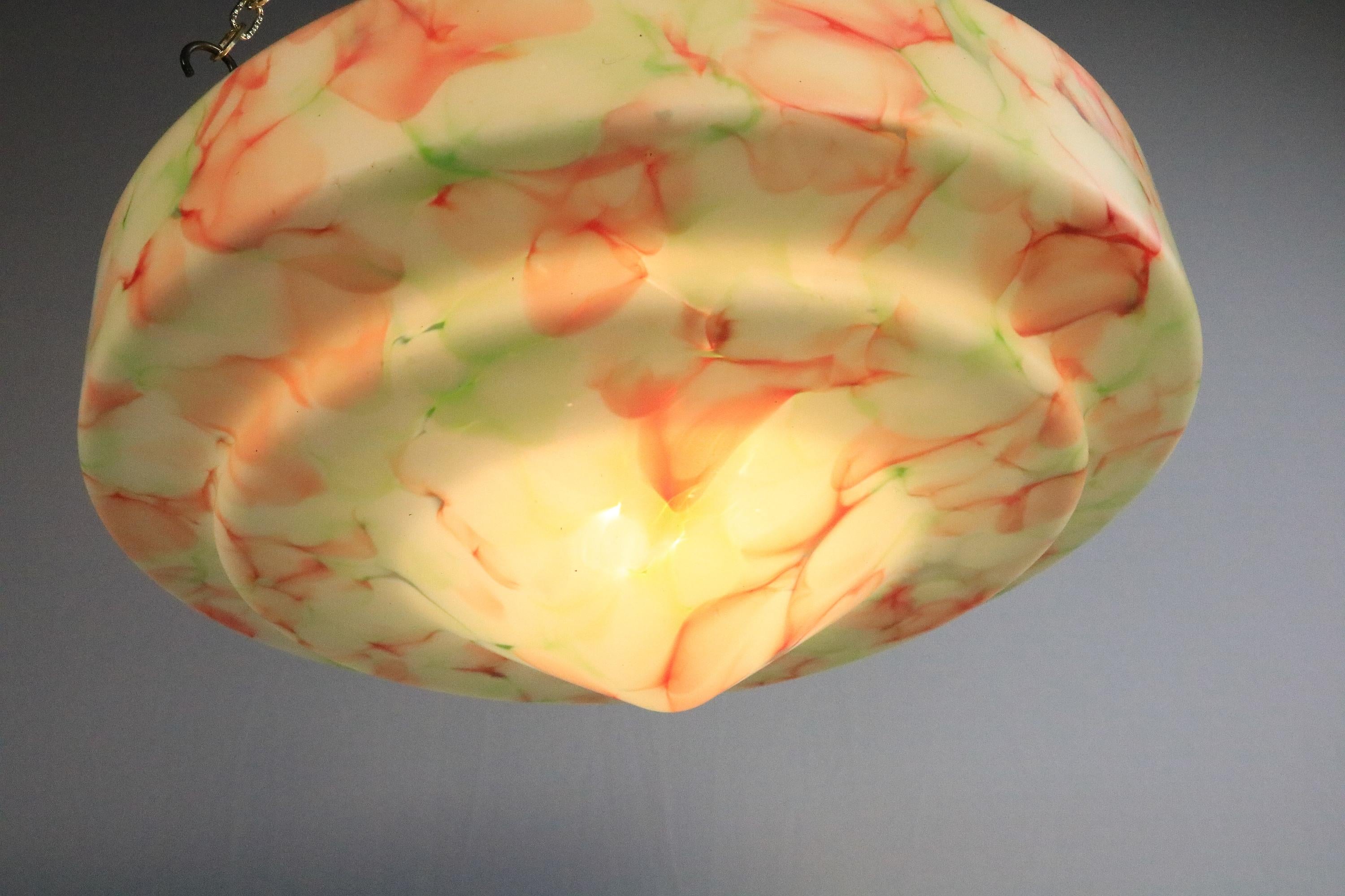 Large Original Art Deco Glass Hanging Light, Lamp, Glass / Brass, 1920s For Sale 7