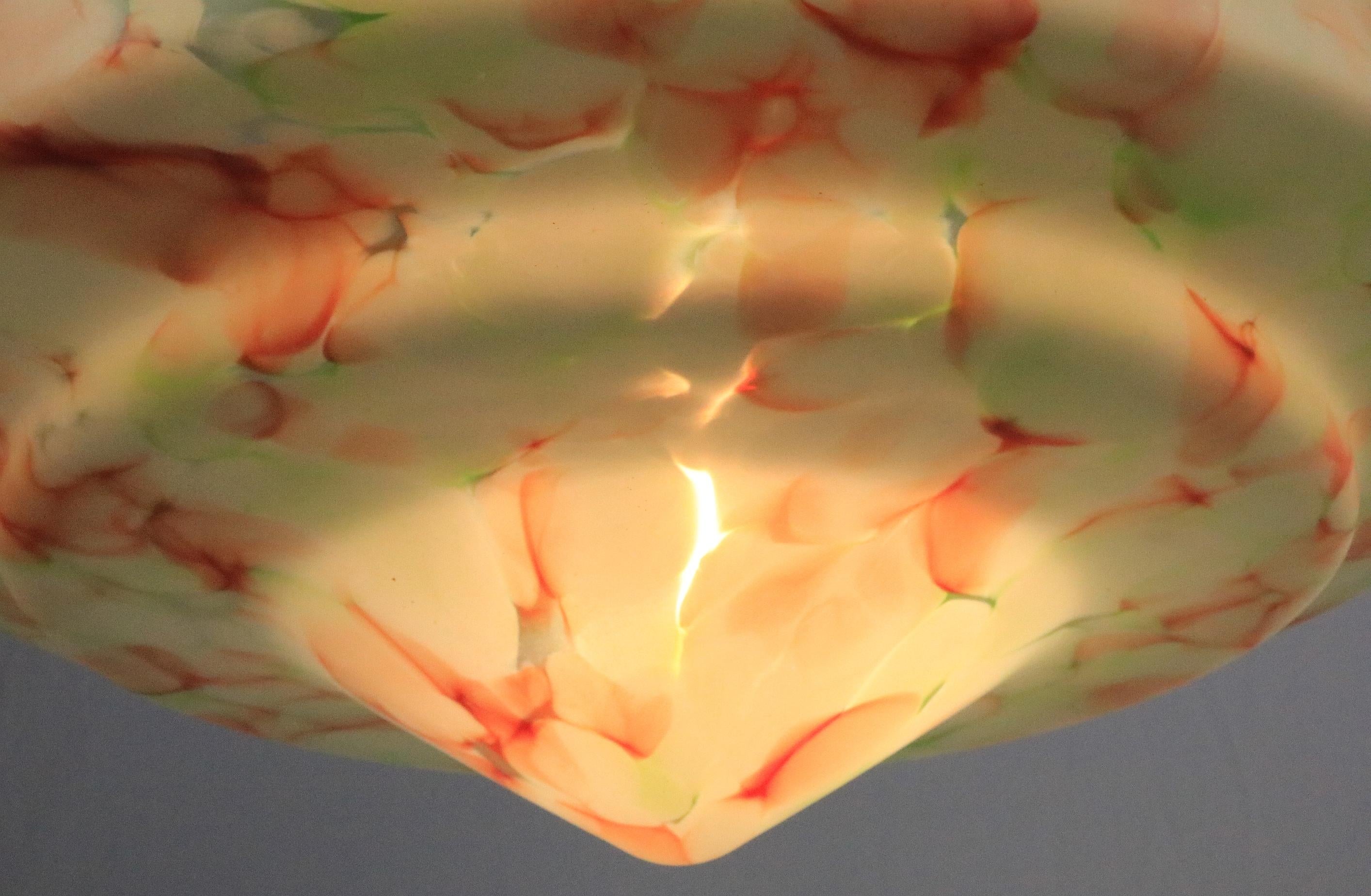 Large Original Art Deco Glass Hanging Light, Lamp, Glass / Brass, 1920s In Good Condition For Sale In Berlin, BE