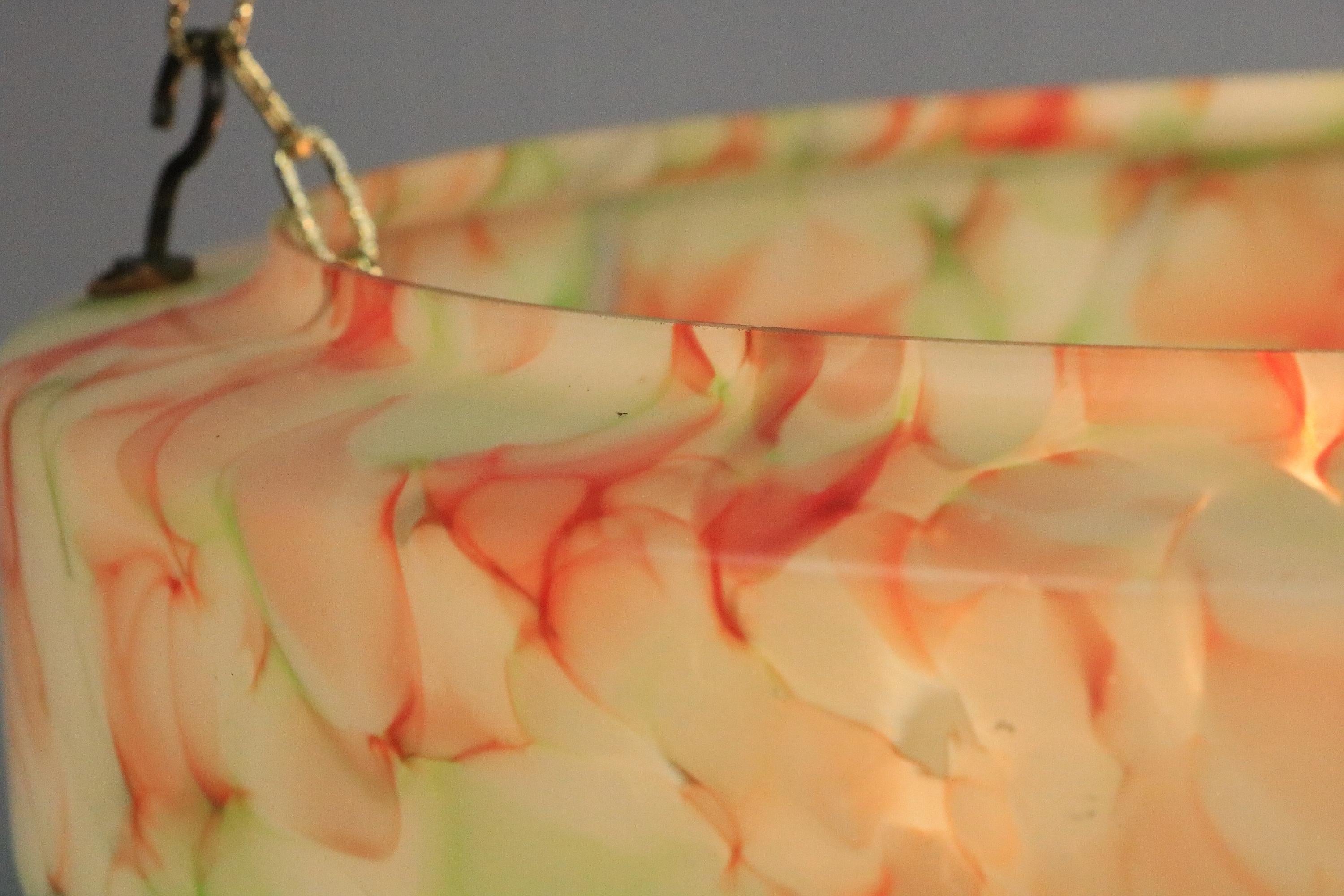 Early 20th Century Large Original Art Deco Glass Hanging Light, Lamp, Glass / Brass, 1920s For Sale