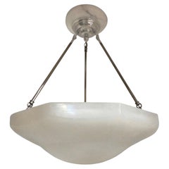 Large original Art Deco off-white alabaster coupe w/ nickel and alabaster canopy