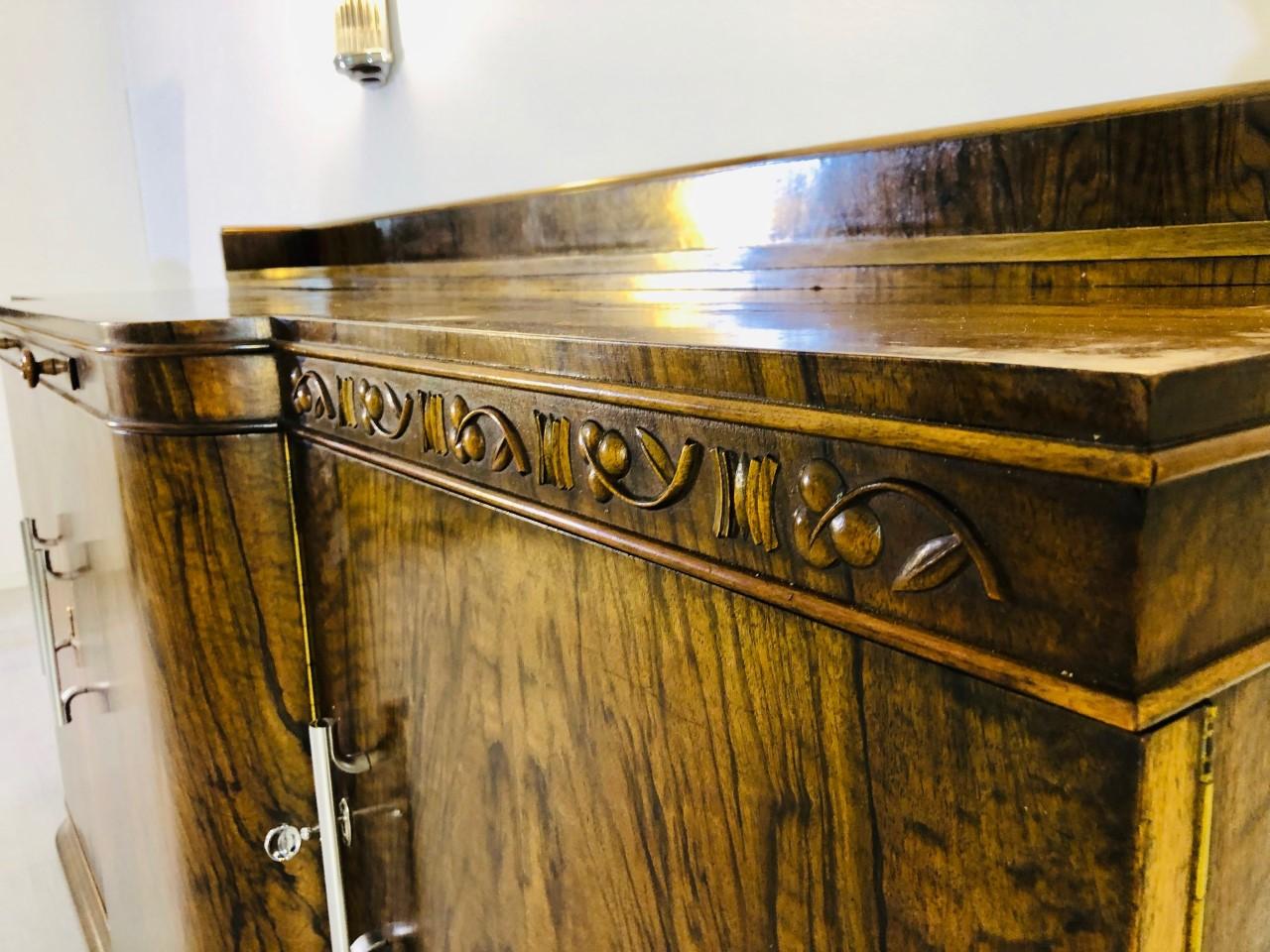 Hand-Crafted Large Original Art Deco Sideboard made of Walnut with Cherry Ornamentation