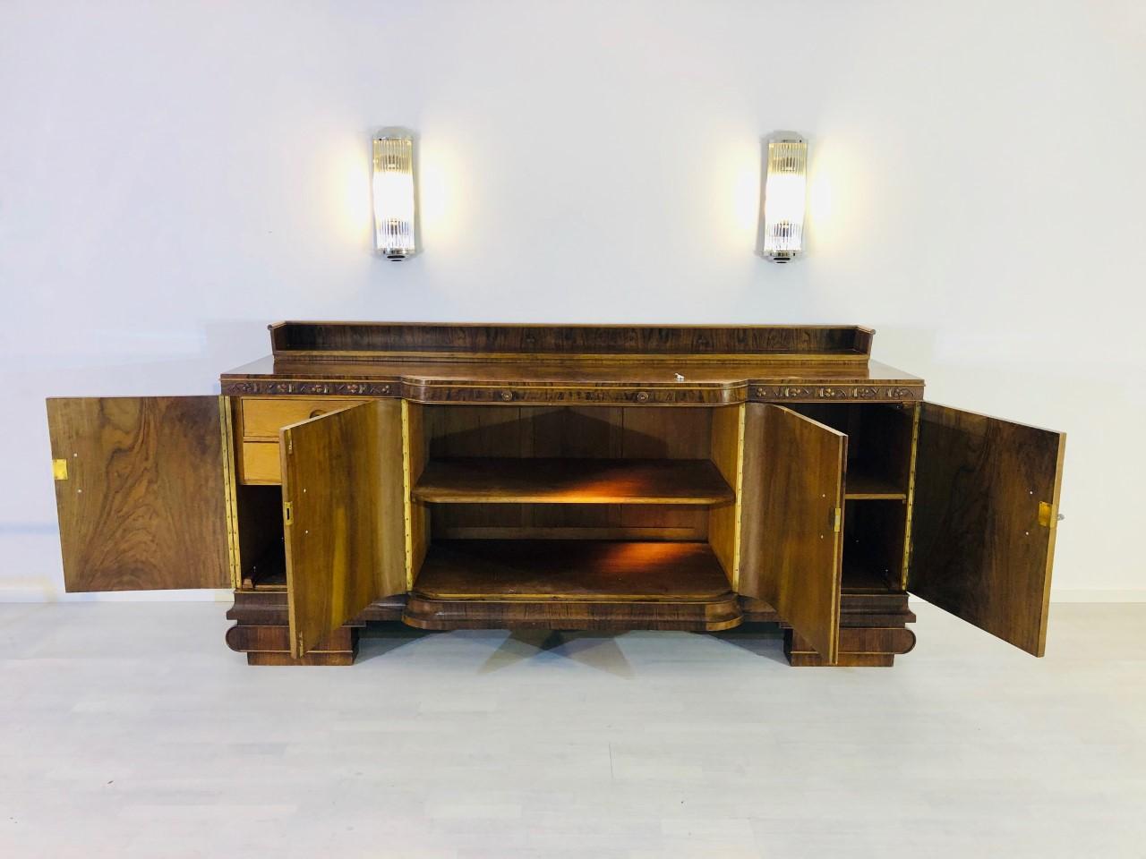 Early 20th Century Large Original Art Deco Sideboard made of Walnut with Cherry Ornamentation