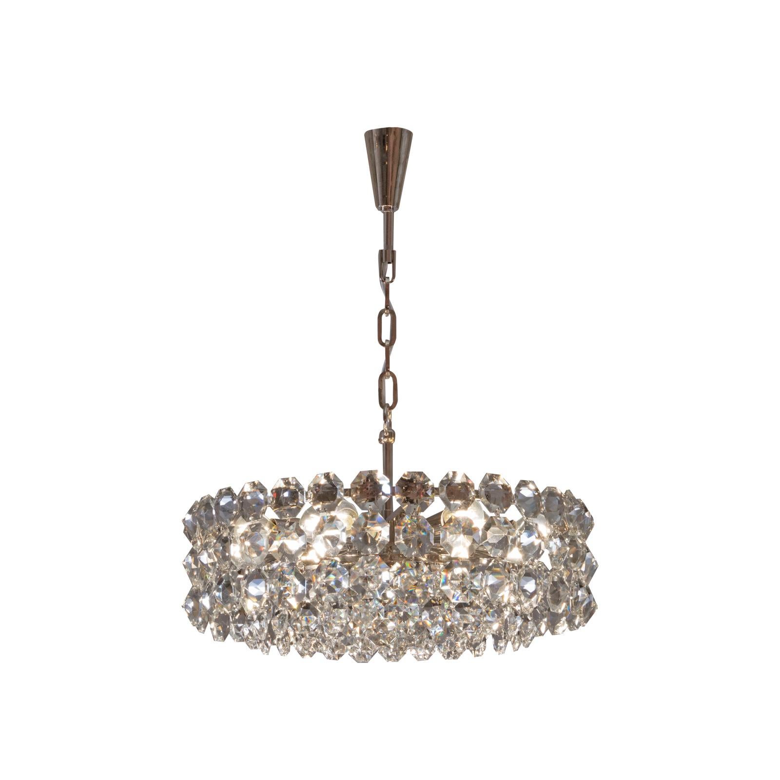 Hand-Crafted Large Original Bakalowits Mid-Century Modern Crystal Chandelier, 1960 For Sale