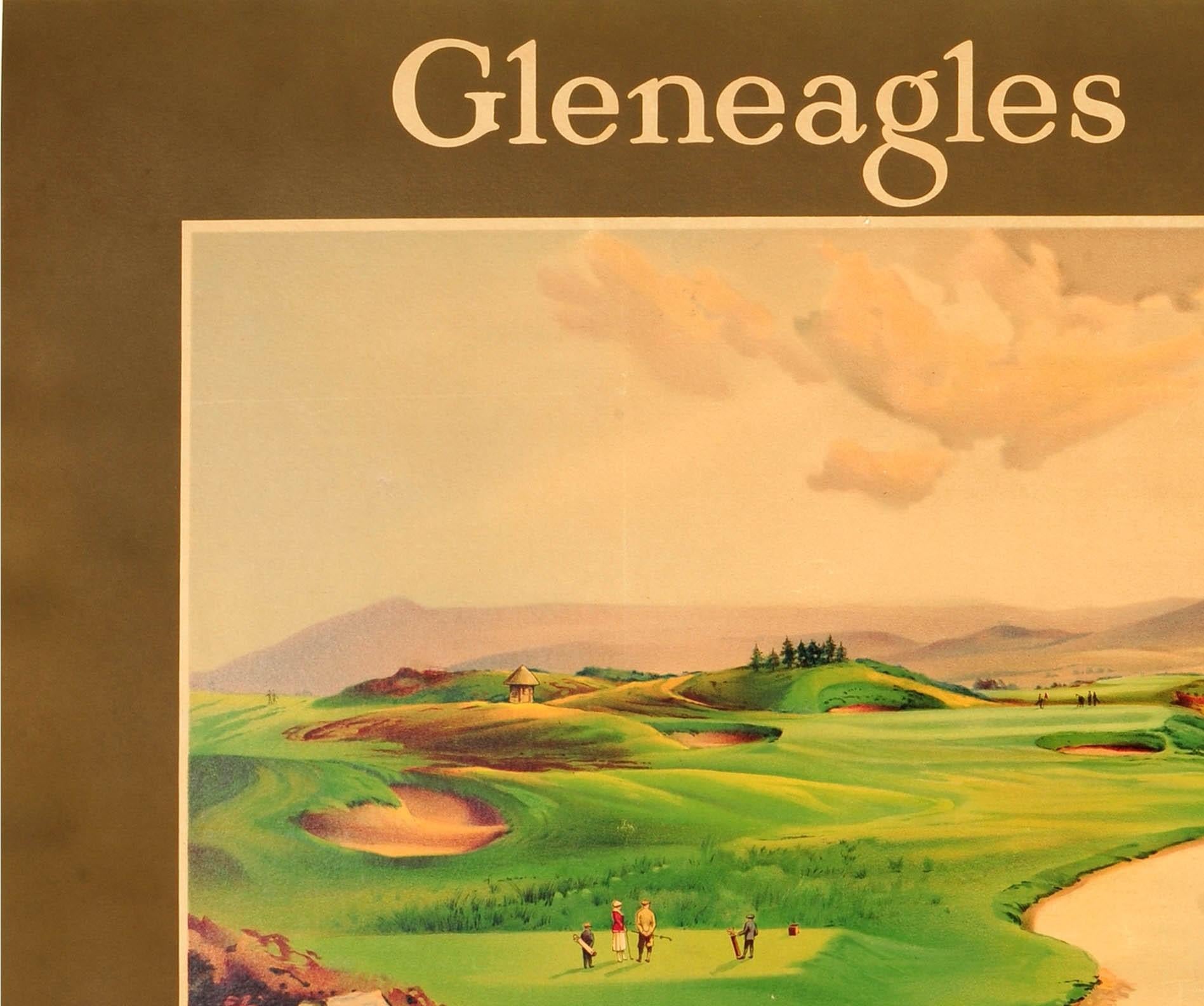 Original antique travel poster published by the Caledonian Railway promoting Gleneagles Golf Course the 