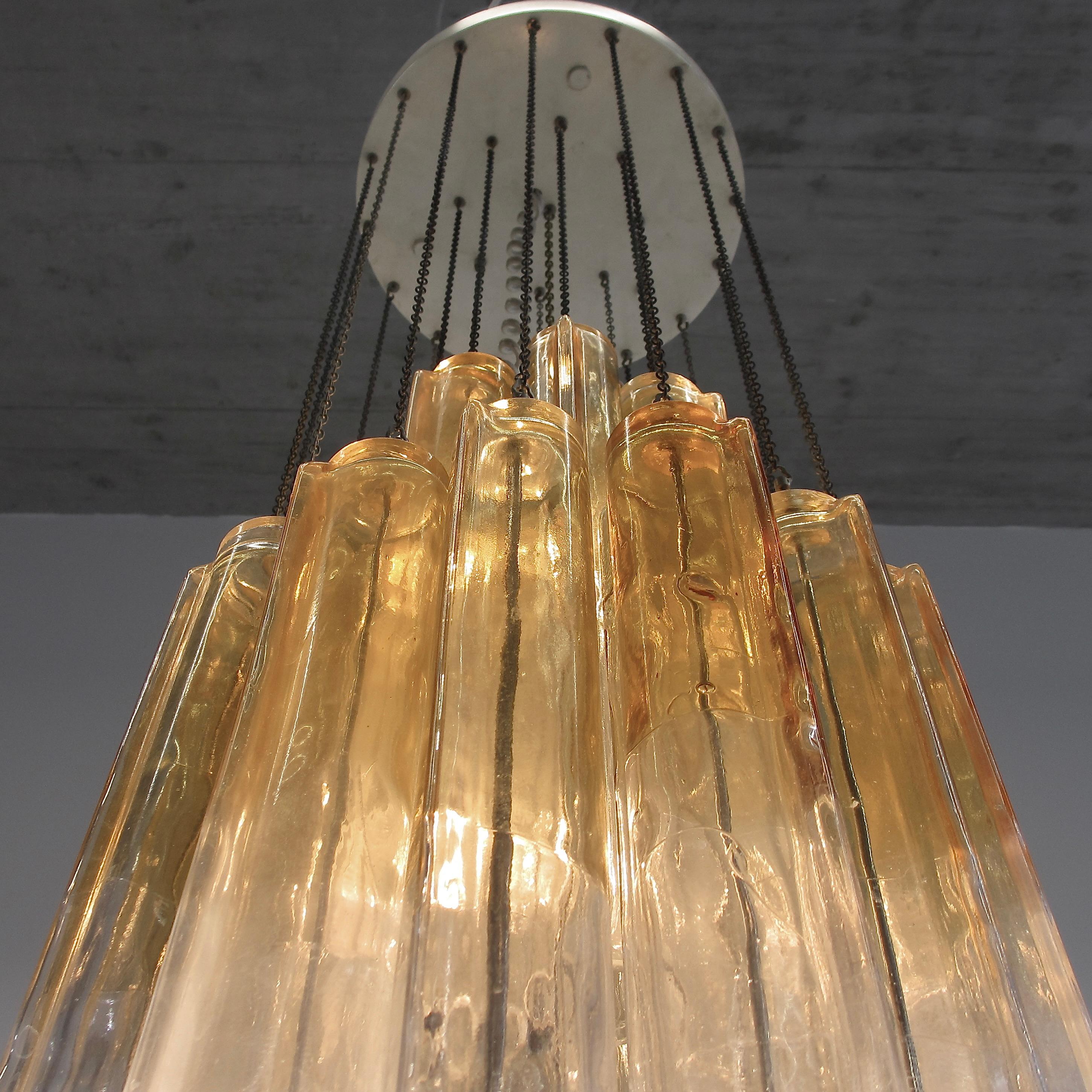 Original large Venini glass chandelier. Italy, Murano, 1960.

A large chandelier with hand-blown 