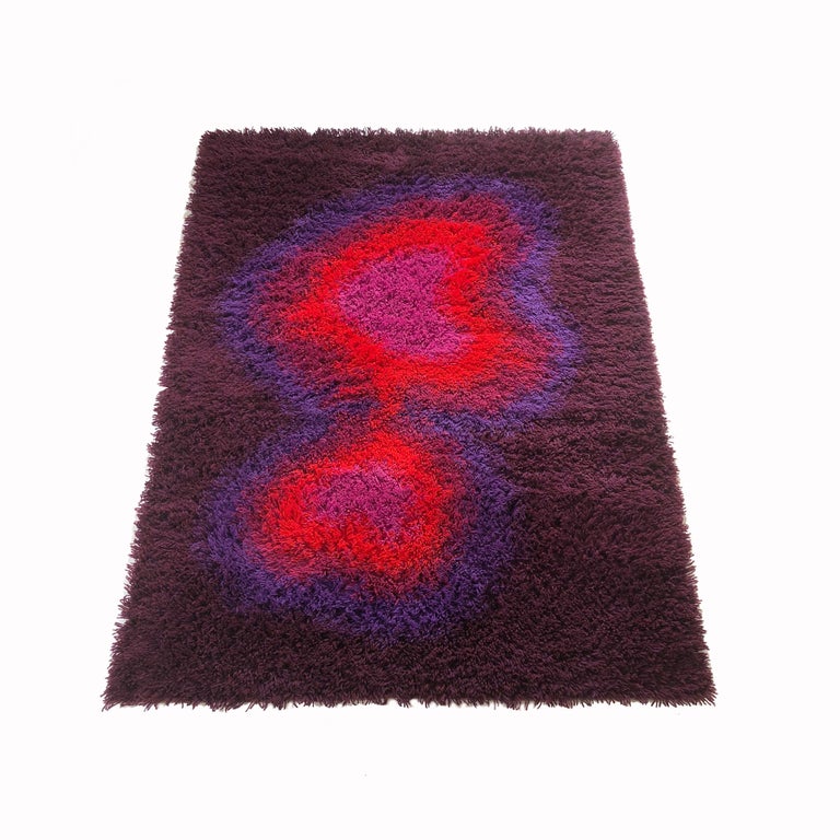 Large Original Danish High Pile Psychedelic Rya Rug by Ege Taepper Deluxe,  1970s at 1stDibs