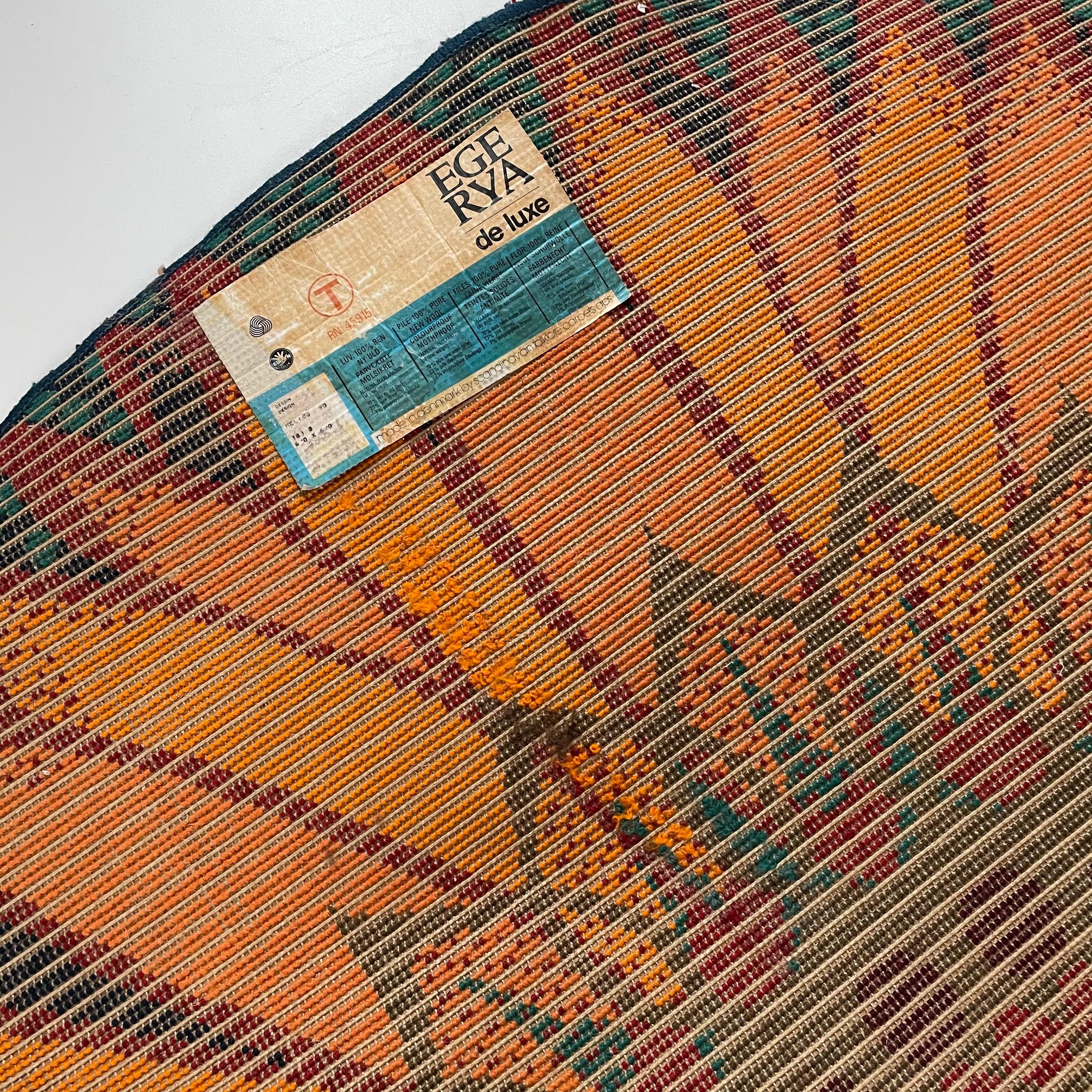 Grand tapis Rya danois psychédélique à poils hauts d'origine par Ege Taepper Deluxe, 1970 8
