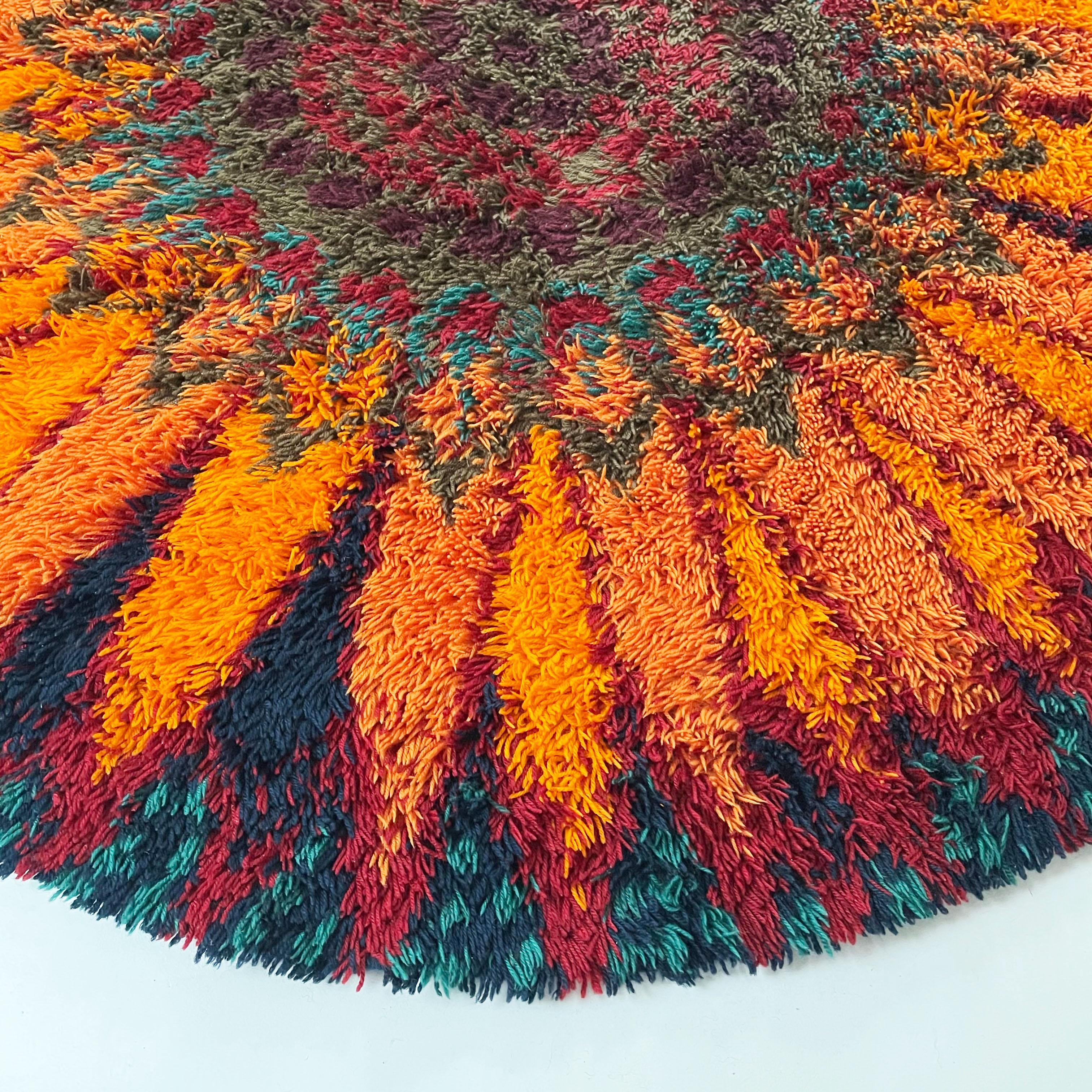 Mid-Century Modern Grand tapis Rya danois psychédélique à poils hauts d'origine par Ege Taepper Deluxe, 1970