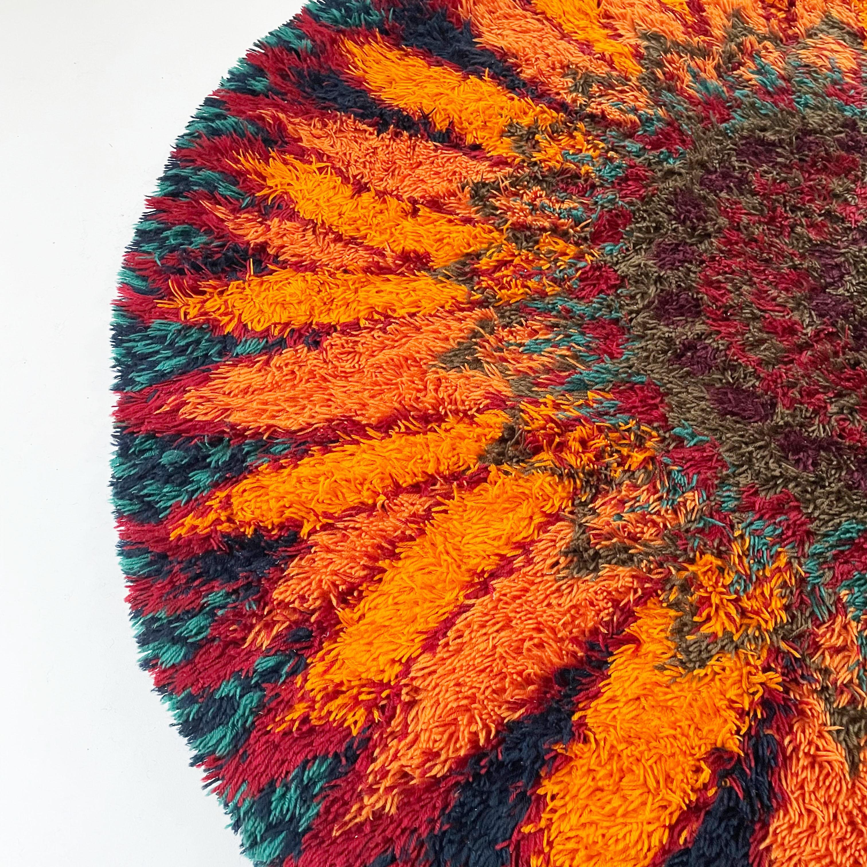 Grand tapis Rya danois psychédélique à poils hauts d'origine par Ege Taepper Deluxe, 1970 Bon état à Kirchlengern, DE