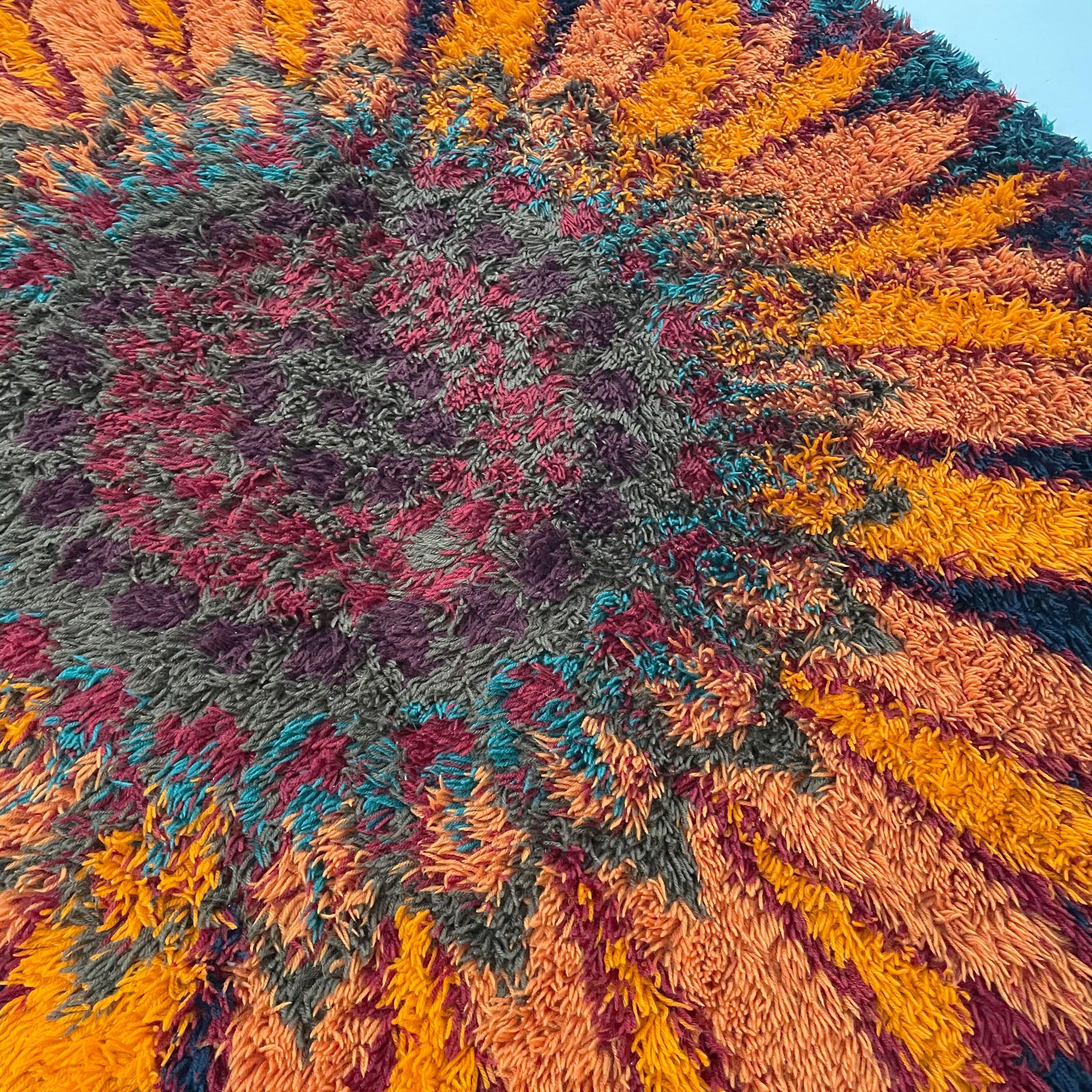 Coton Grand tapis Rya danois psychédélique à poils hauts d'origine par Ege Taepper Deluxe, 1970
