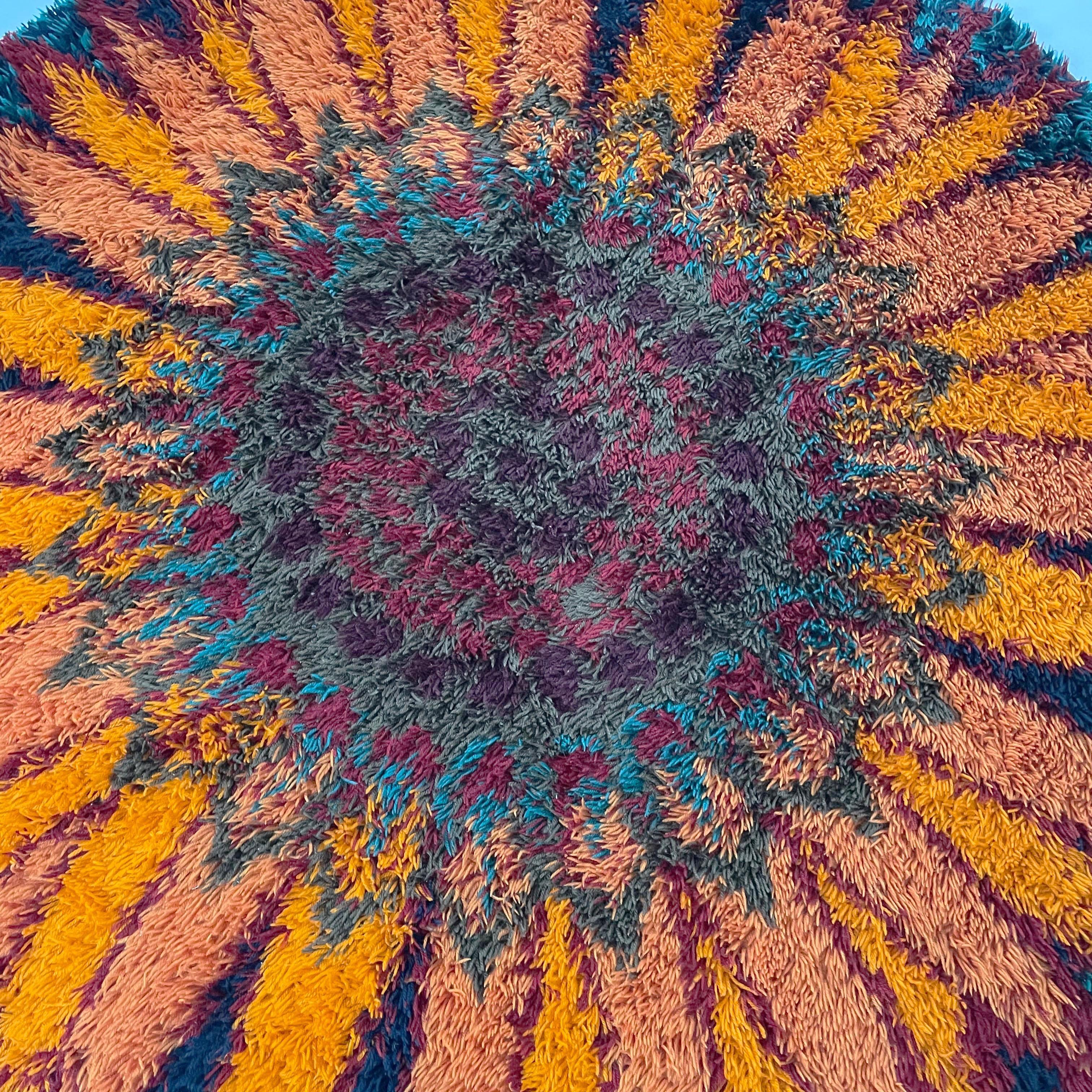 Grand tapis Rya danois psychédélique à poils hauts d'origine par Ege Taepper Deluxe, 1970 1