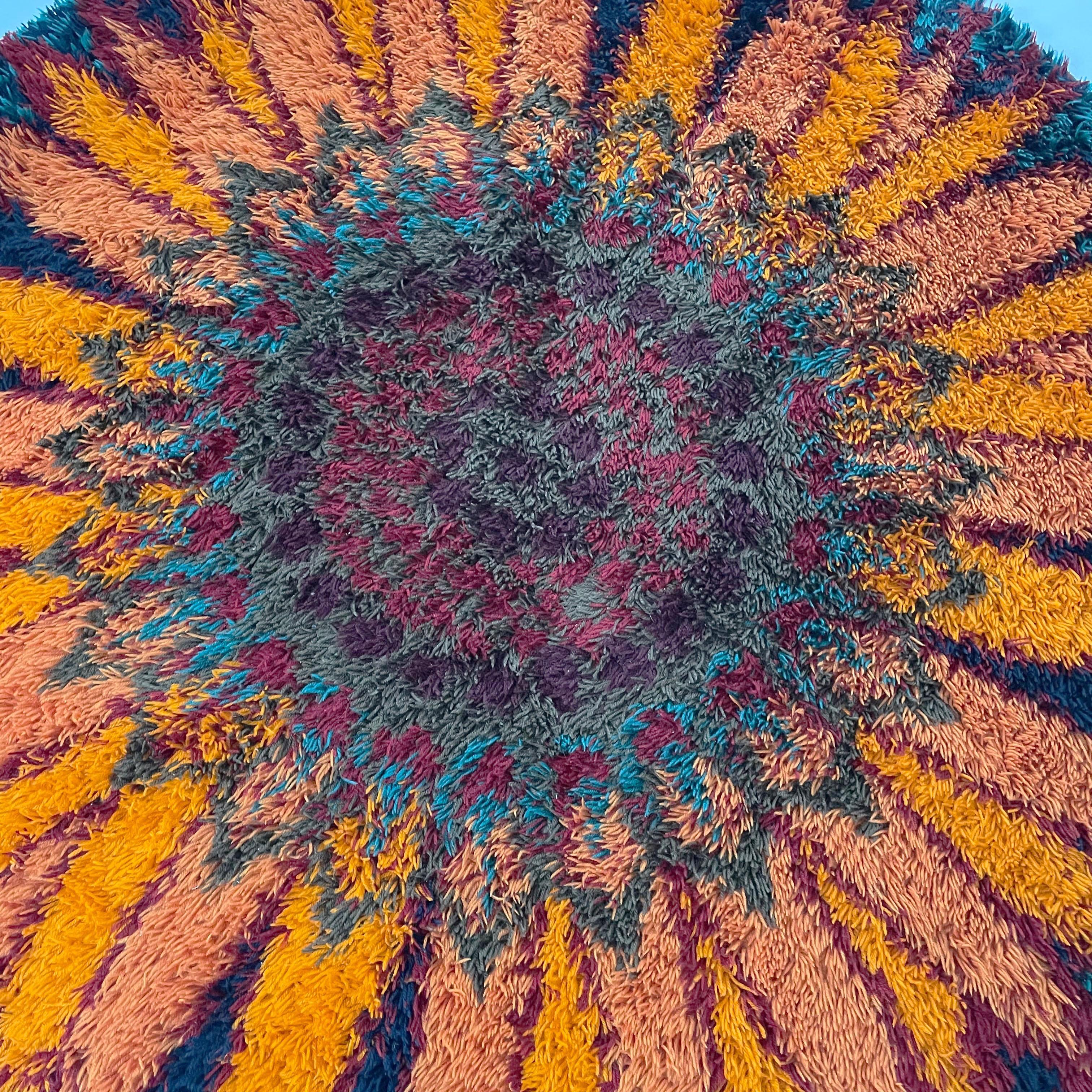 Large Original Danish High Pile Psychedelic Rya Rug by Ege Taepper Deluxe, 1970s 1