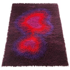 Vintage Large Original Danish High Pile Psychedelic Rya Rug by Ege Taepper Deluxe, 1970s