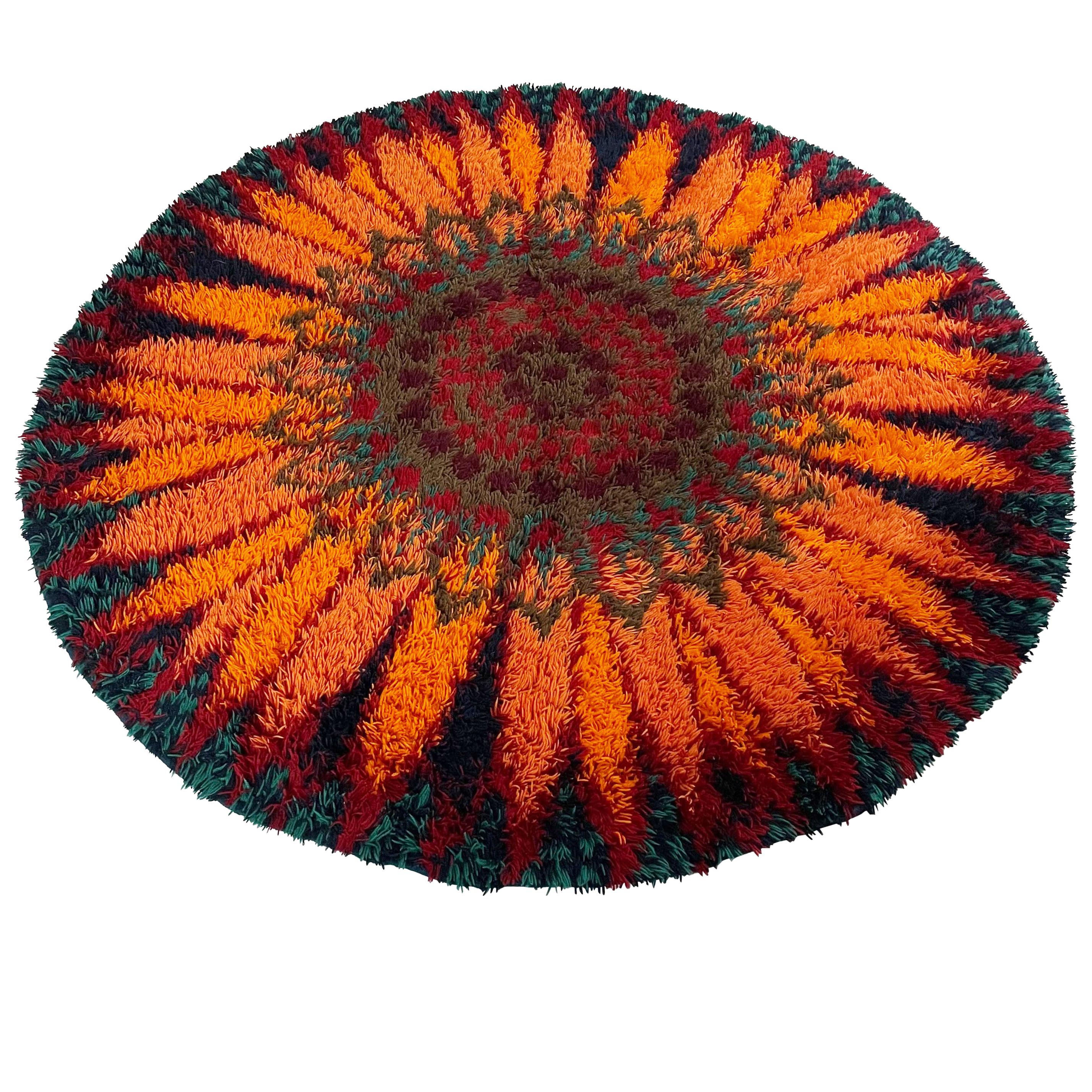 Large Original Danish High Pile Psychedelic Rya Rug by Ege Taepper Deluxe, 1970s