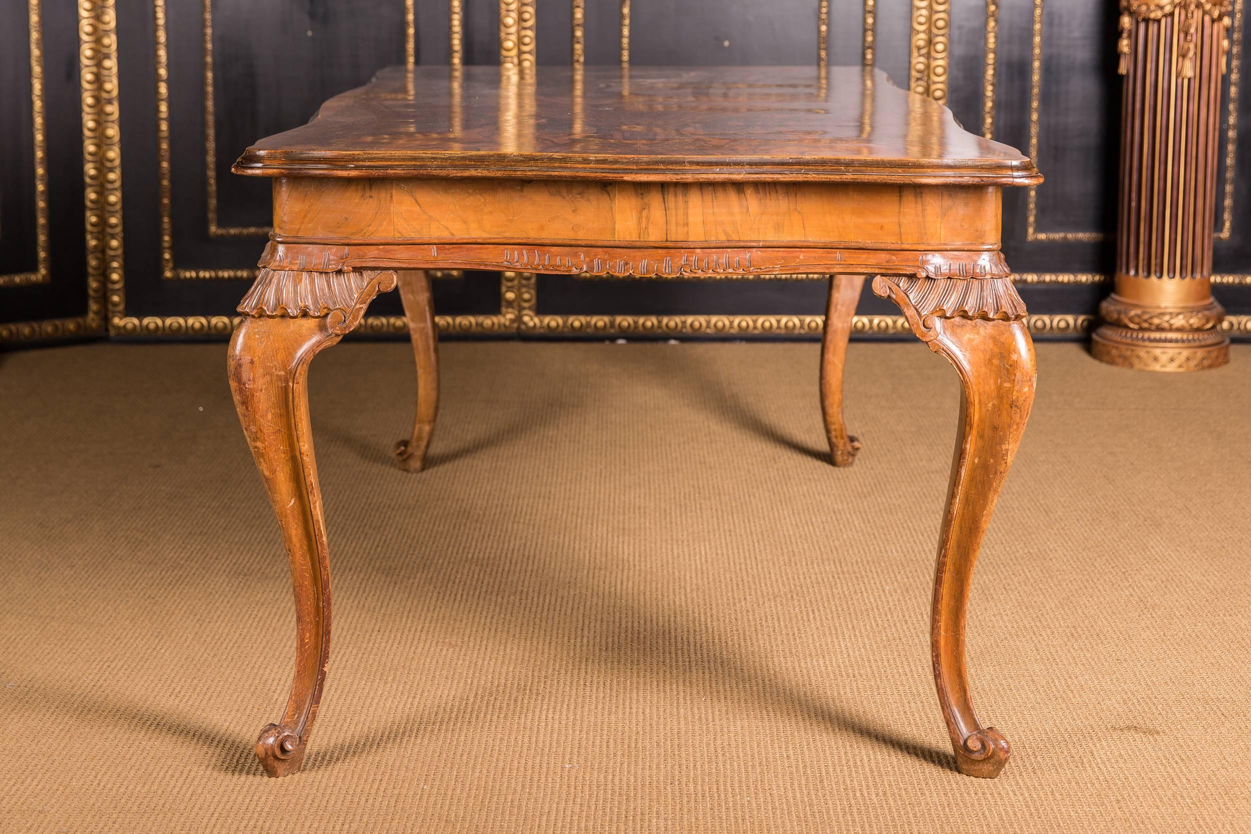 Large Original Dining Table Neo Baroque, circa 1870 Walnut Veneer 1