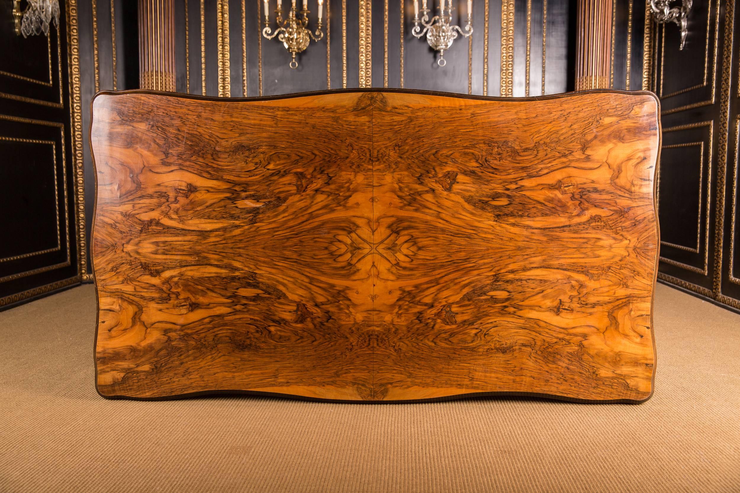 Large Original Dining Table Neo Baroque, circa 1870 Walnut Veneer 2