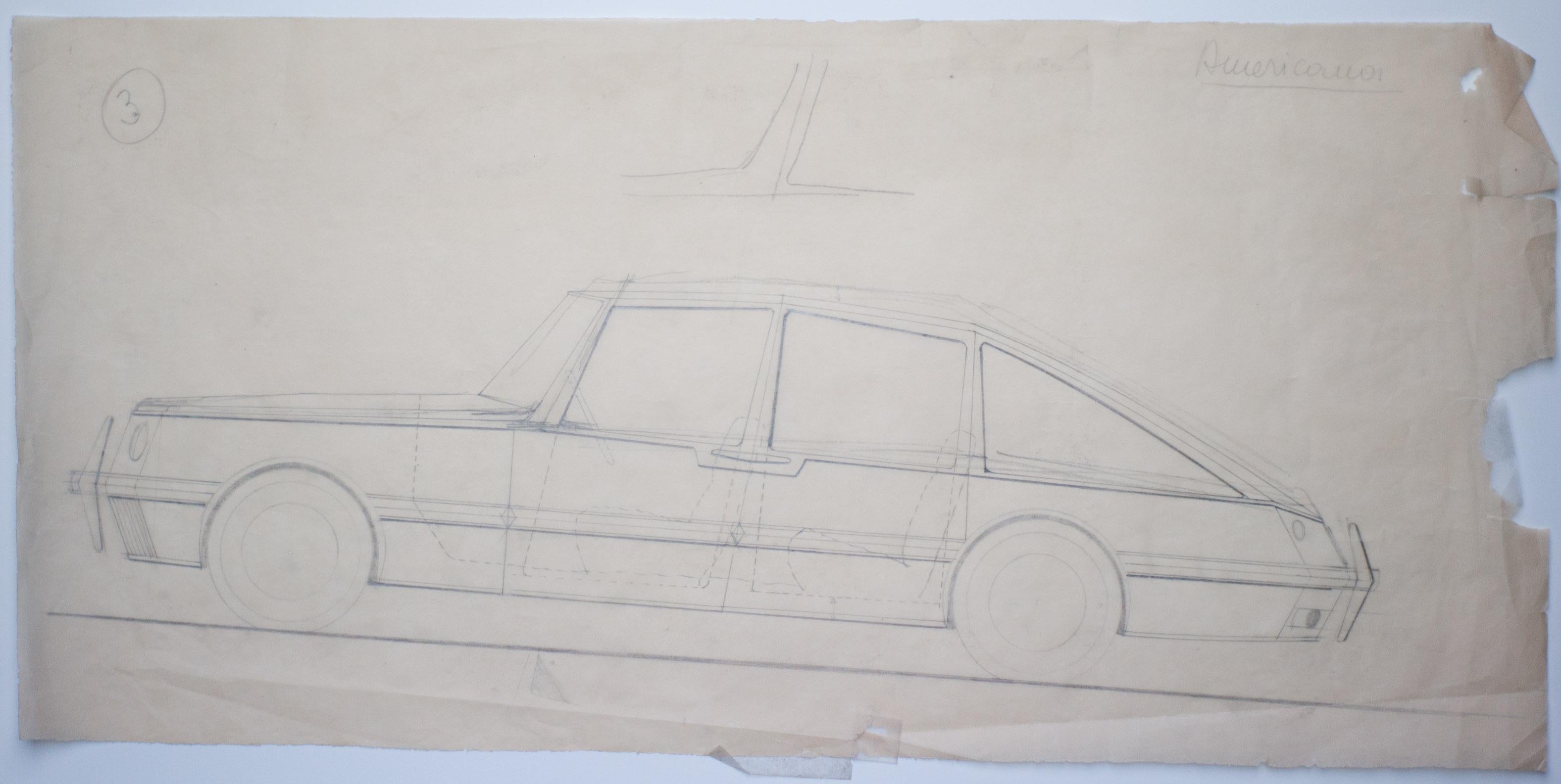 Important drawing by Gio Ponti of the diamante line for Touring Carrozzeria, Milan.
Ponti's car designs where never realized, but his design ideas where very important for the development of the modern car.
Reference: 