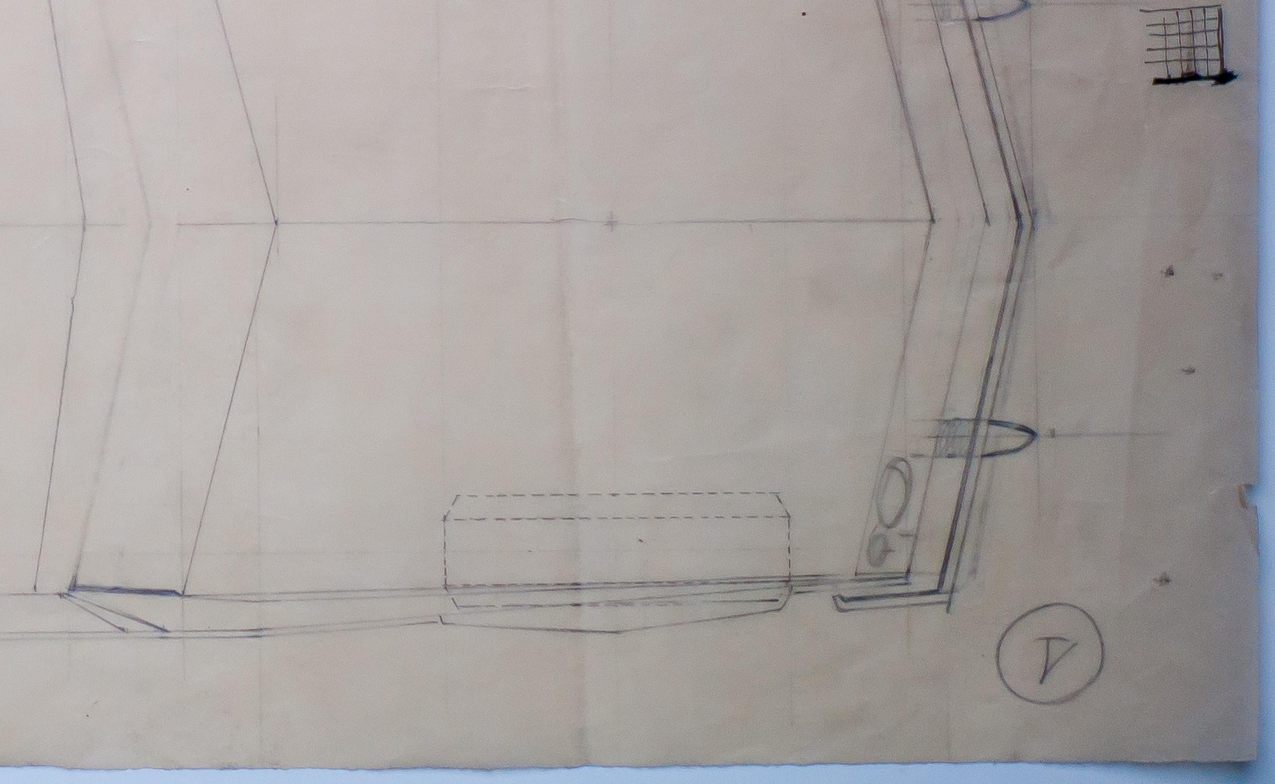 Important drawing by Gio Ponti of the Diamante line for Touring Carrozzeria Milan, documented in 