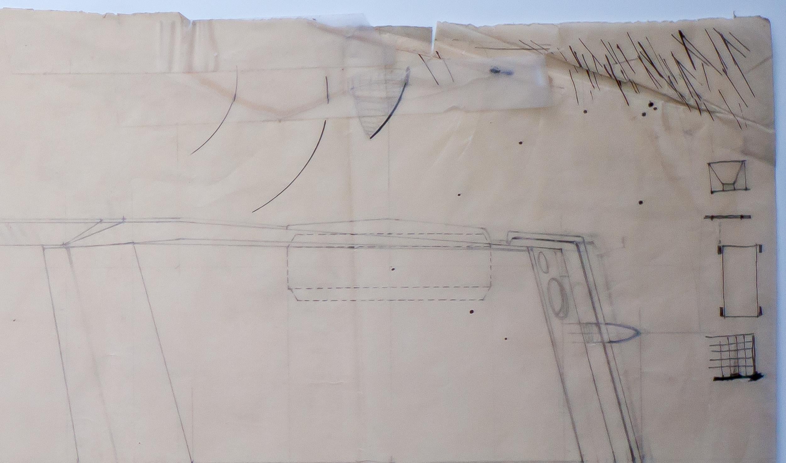 Large Original Drawing by Gio Ponti for Touring Carrozzeria Milan, 1952 In Fair Condition For Sale In Dronten, NL