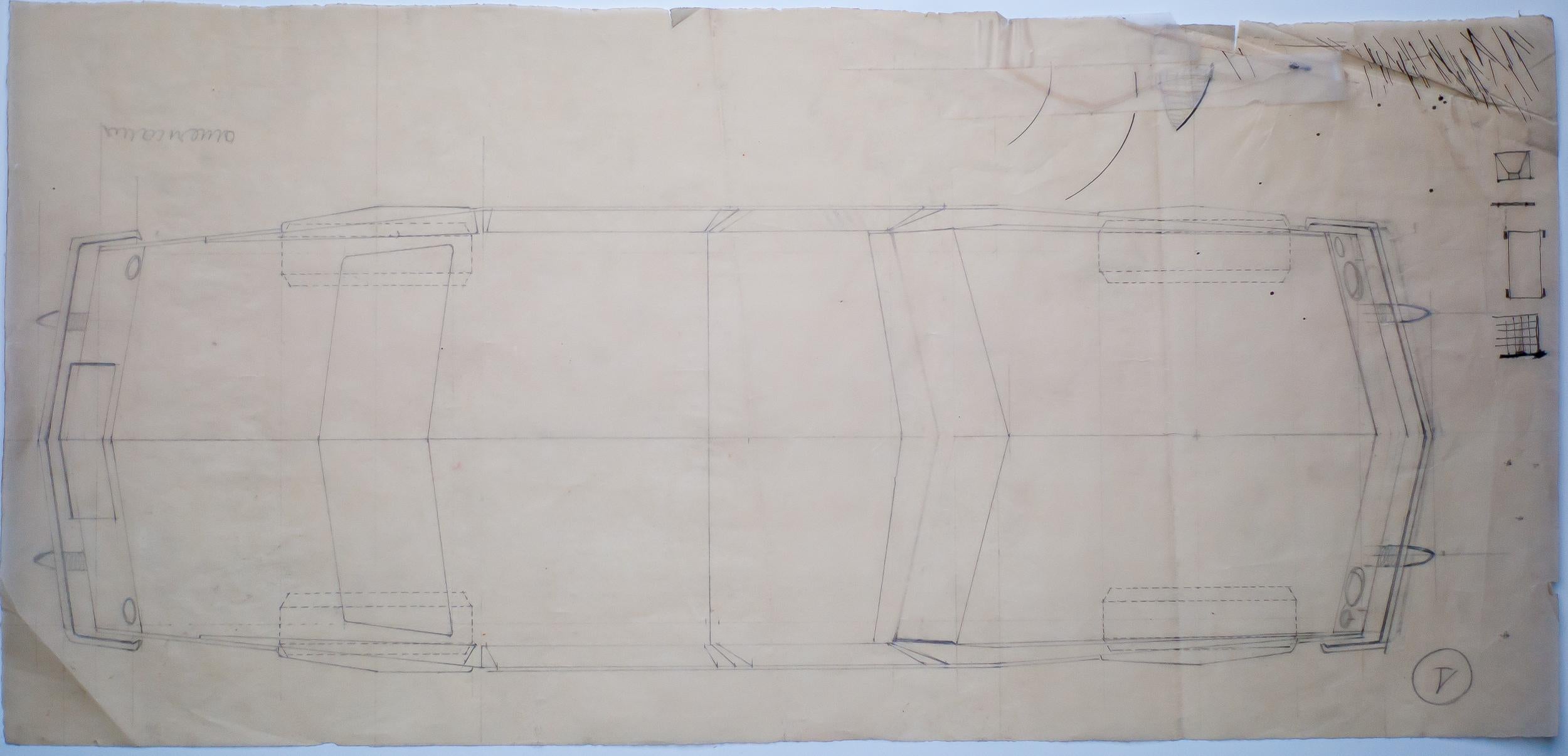 Mid-20th Century Large Original Drawing by Gio Ponti for Touring Carrozzeria Milan, 1952 For Sale