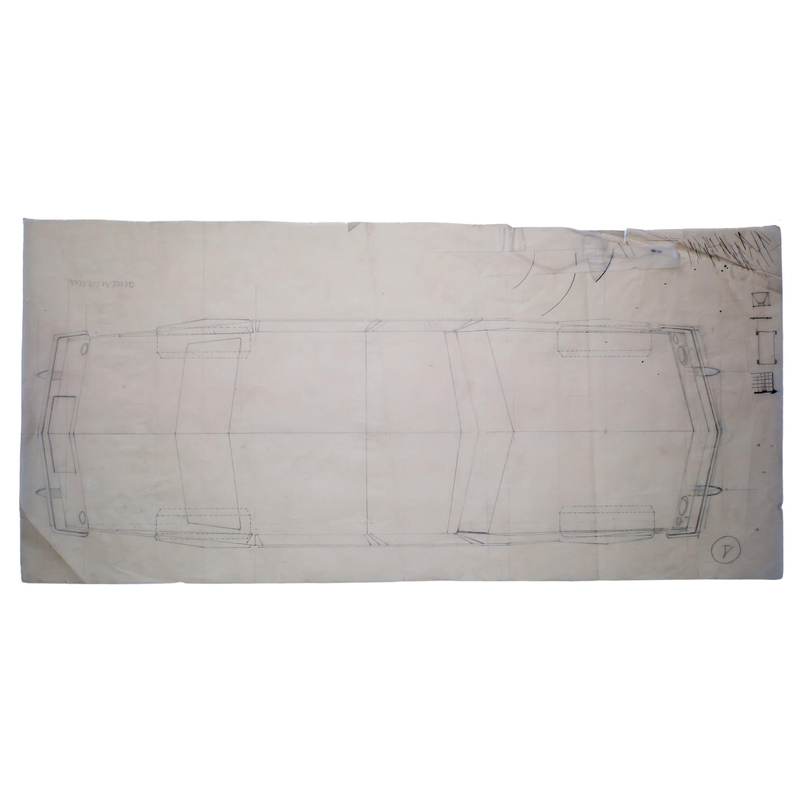 Large Original Drawing by Gio Ponti for Touring Carrozzeria Milan, 1952 For Sale