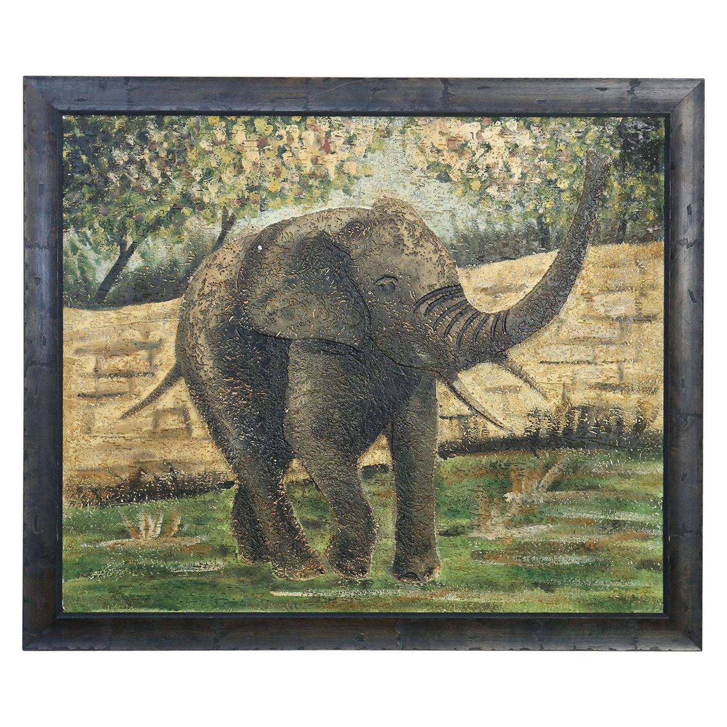 Large Original European Textured Painting of Elephant