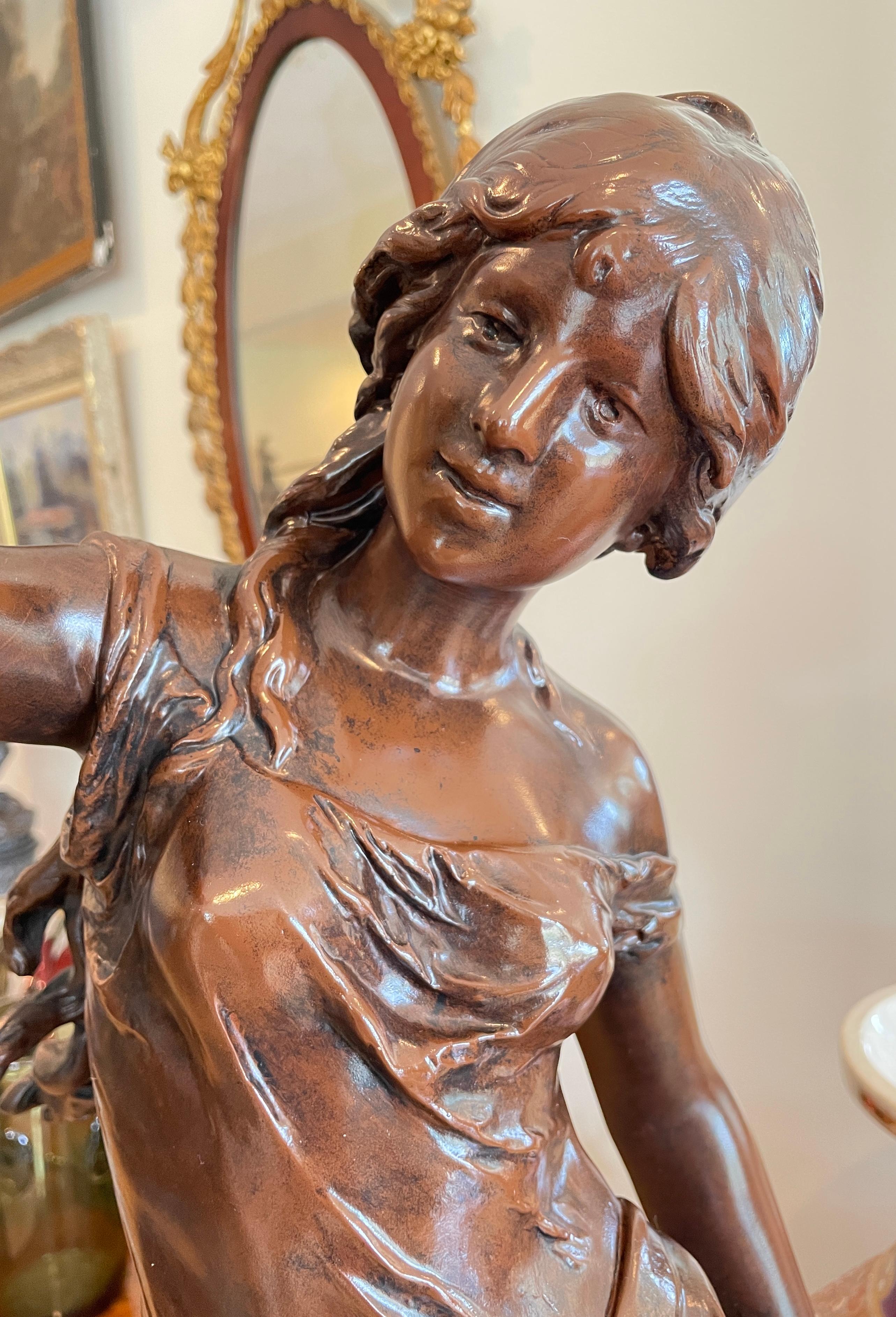 Belle Époque Grande sculpture française d'origine en étain du 19ème siècle d'Auguste Moreau en vente