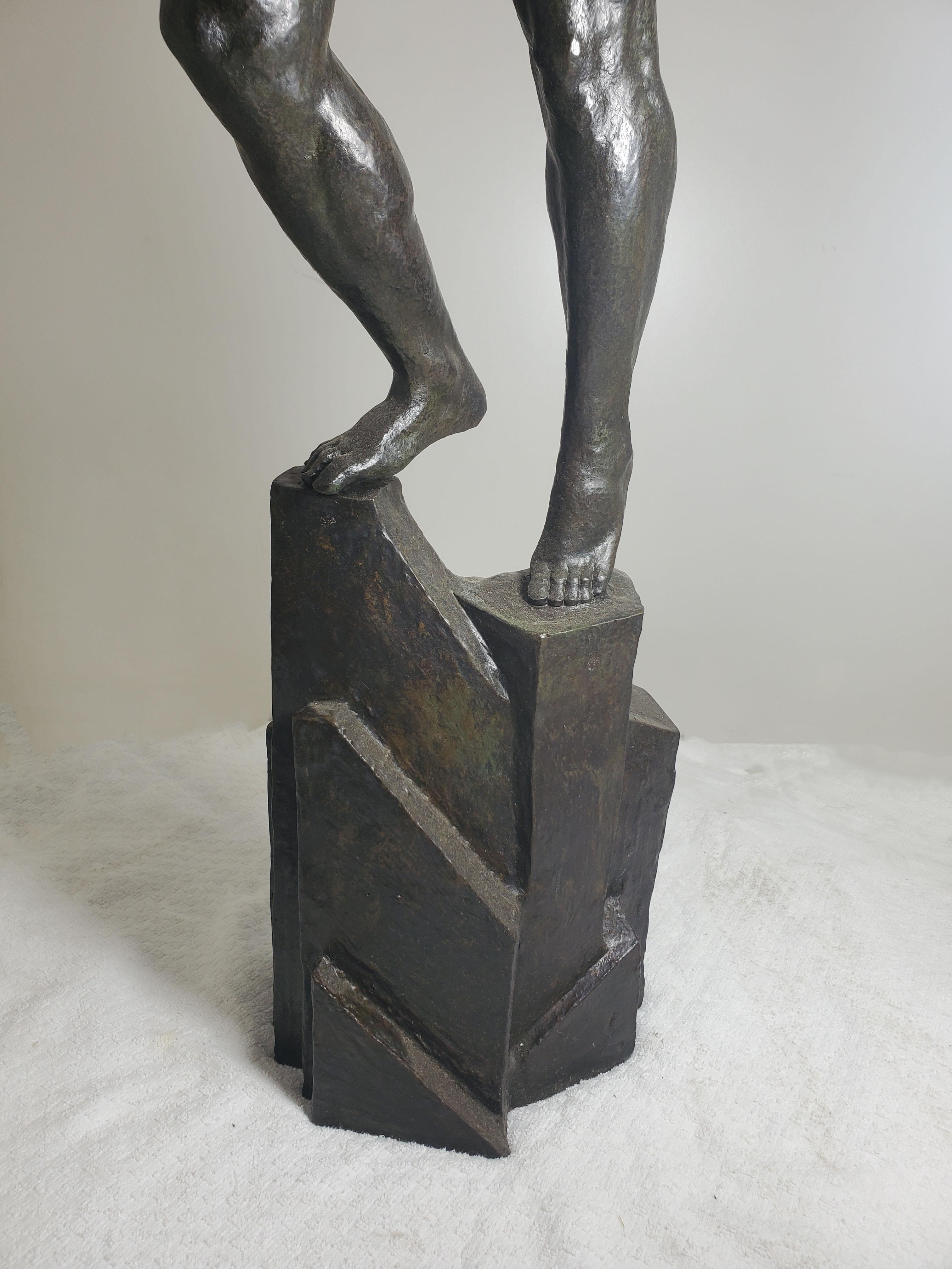 Large Original French Art Deco Bronze of a Semi-Nude Male Athlete by Le Faguays For Sale 11
