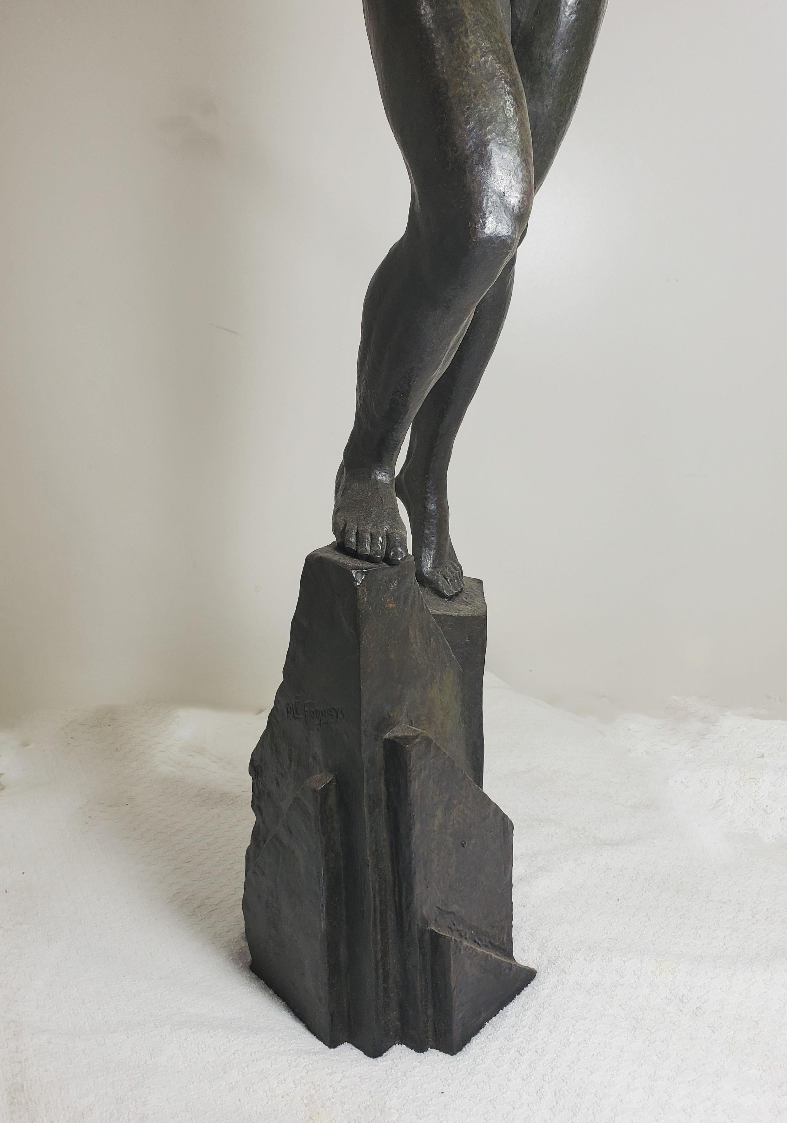 Large Original French Art Deco Bronze of a Semi-Nude Male Athlete by Le Faguays For Sale 12