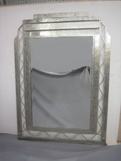 Large Original French Art Deco Hand-Hammered Nickeled Iron Mirror