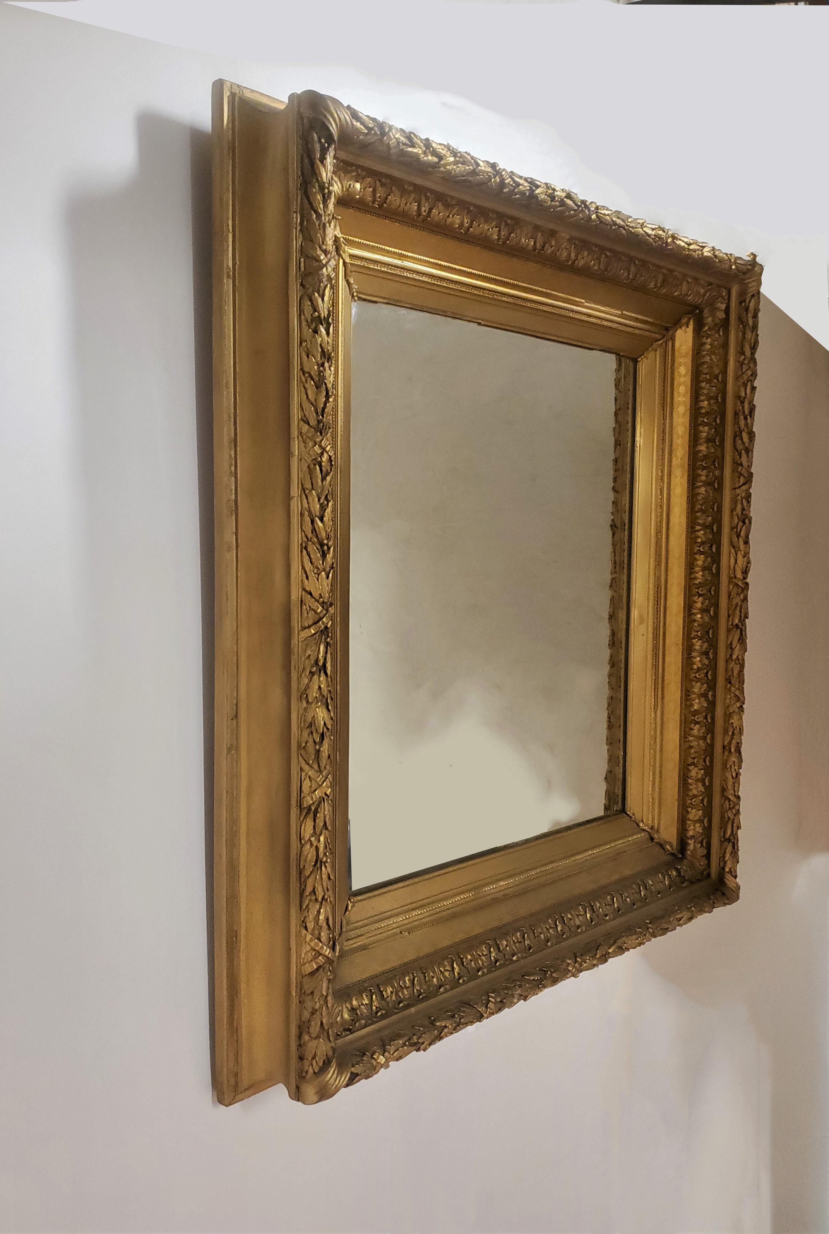 Large Original French Gilt Wood and Gesso Antique Wall Mirror 5