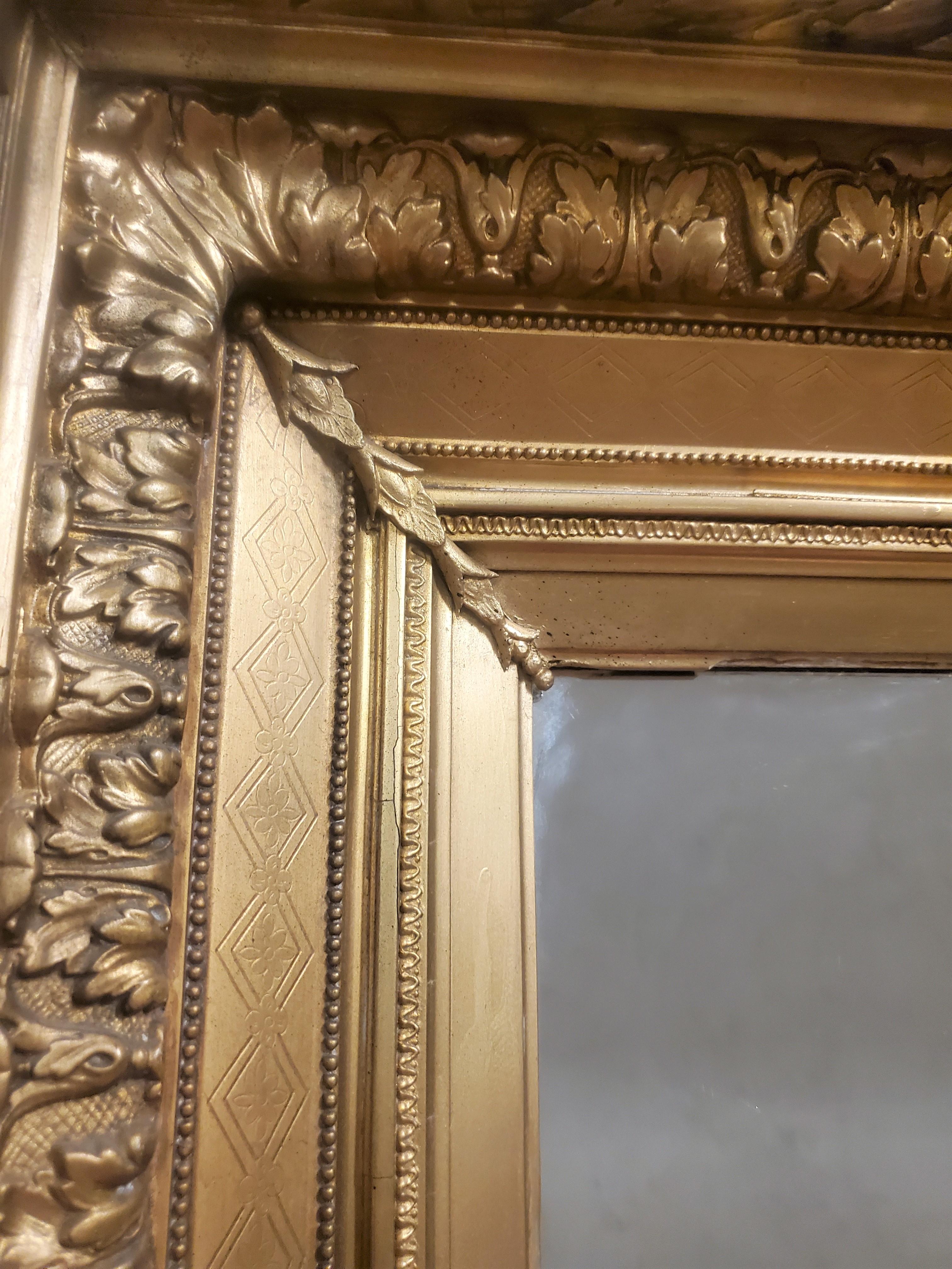 Large Original French Gilt Wood and Gesso Antique Wall Mirror 6