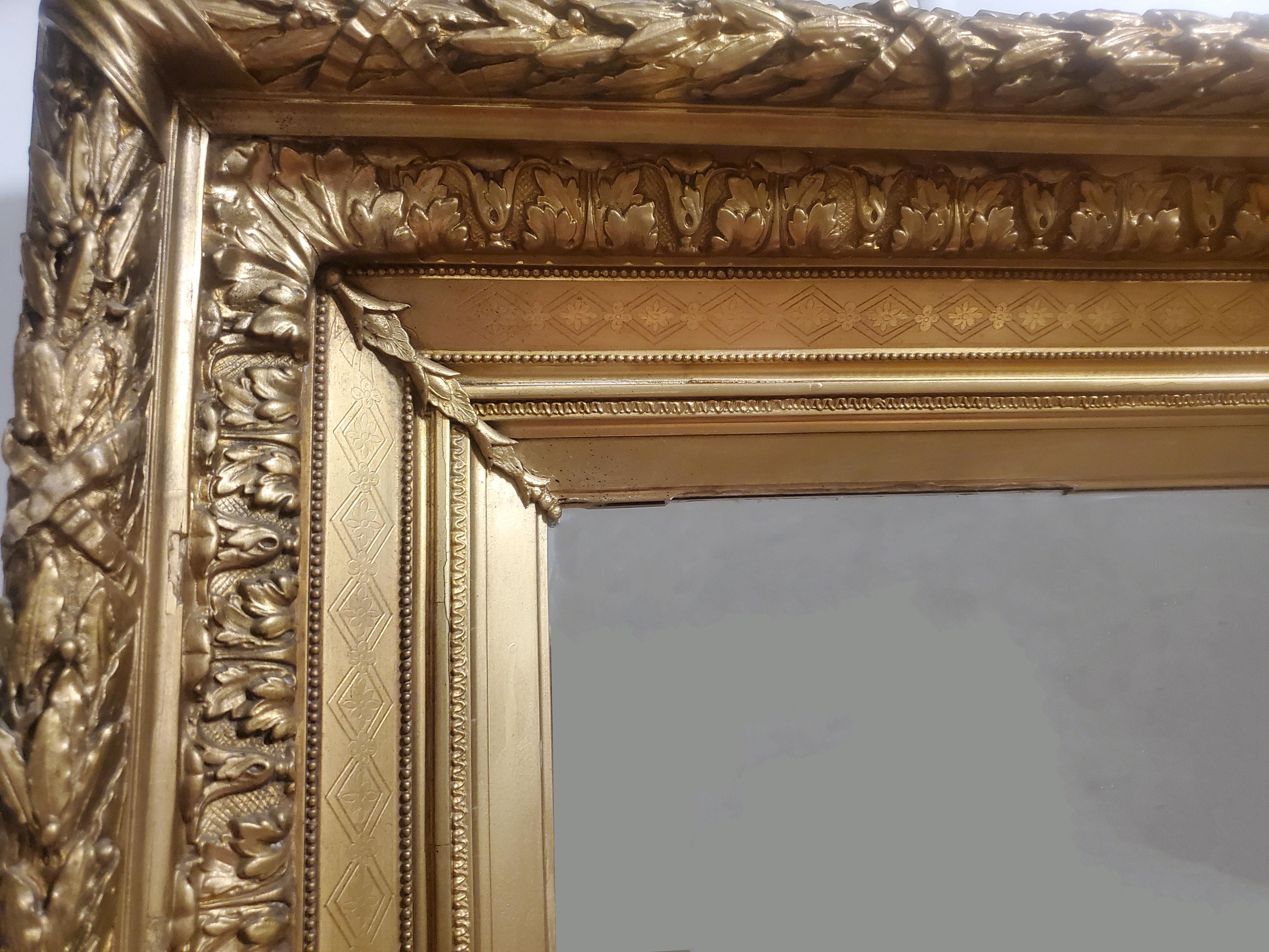 Large Original French Gilt Wood and Gesso Antique Wall Mirror 7