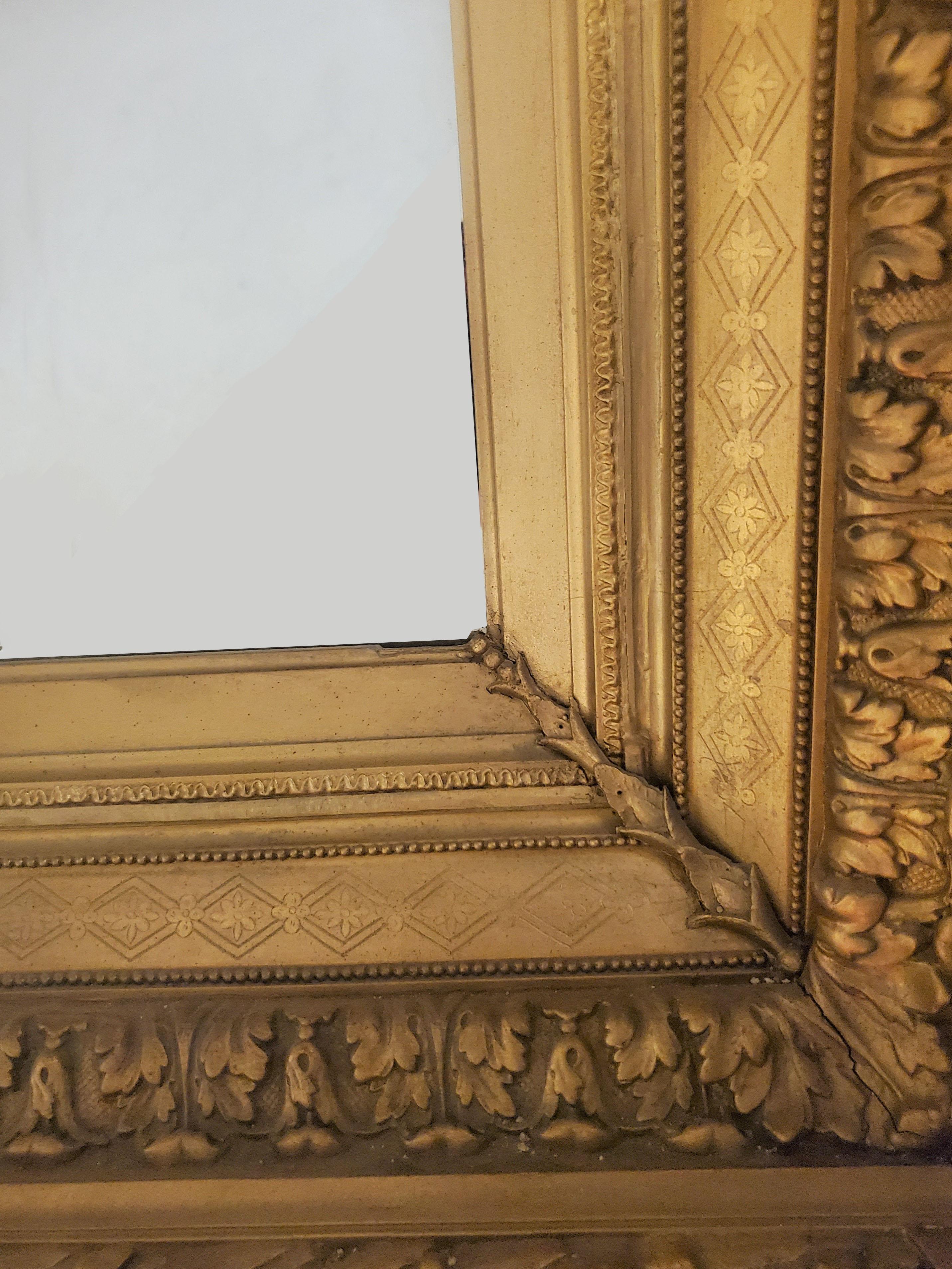 Large Original French Gilt Wood and Gesso Antique Wall Mirror 9