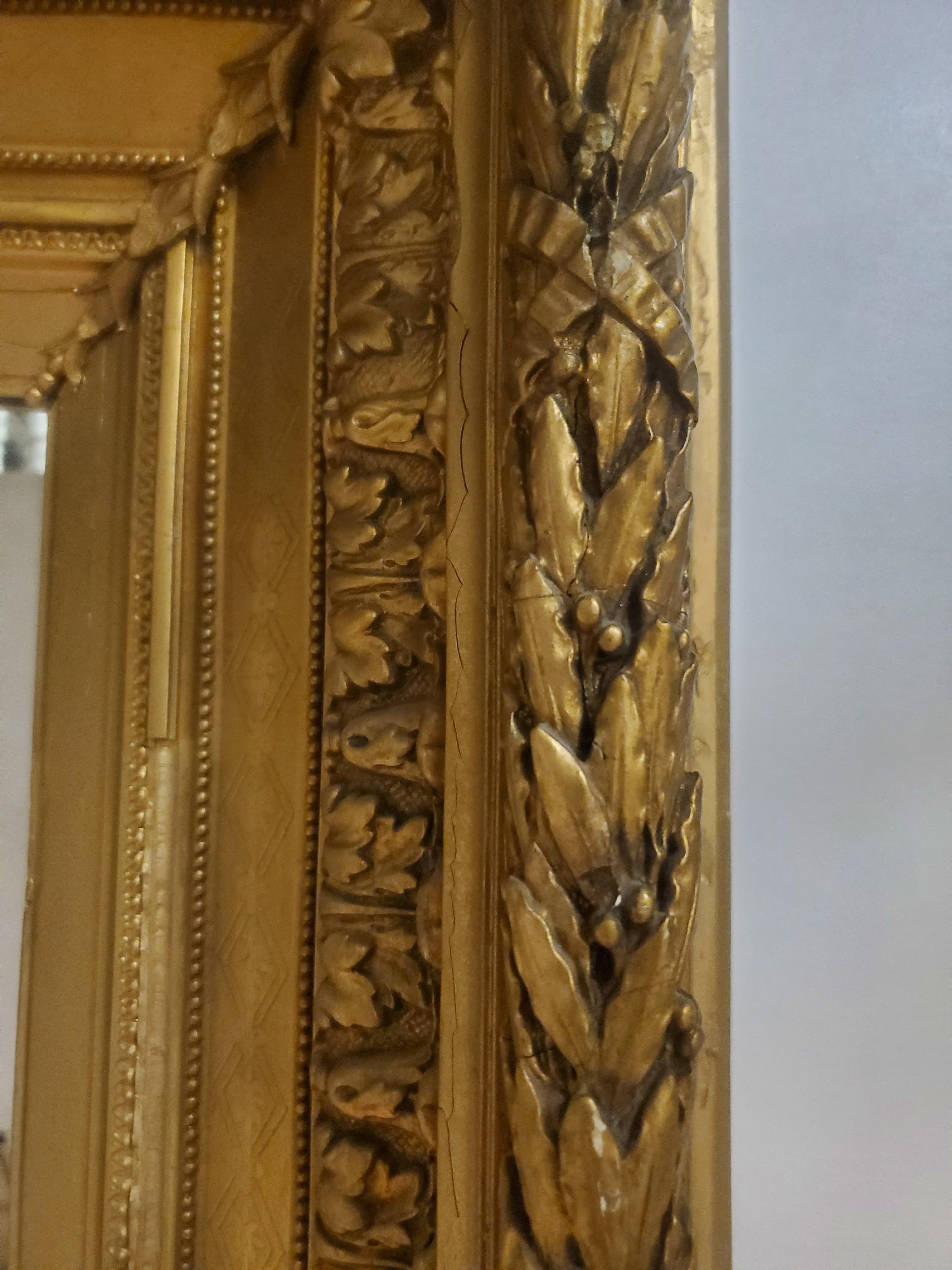 Large Original French Gilt Wood and Gesso Antique Wall Mirror 10