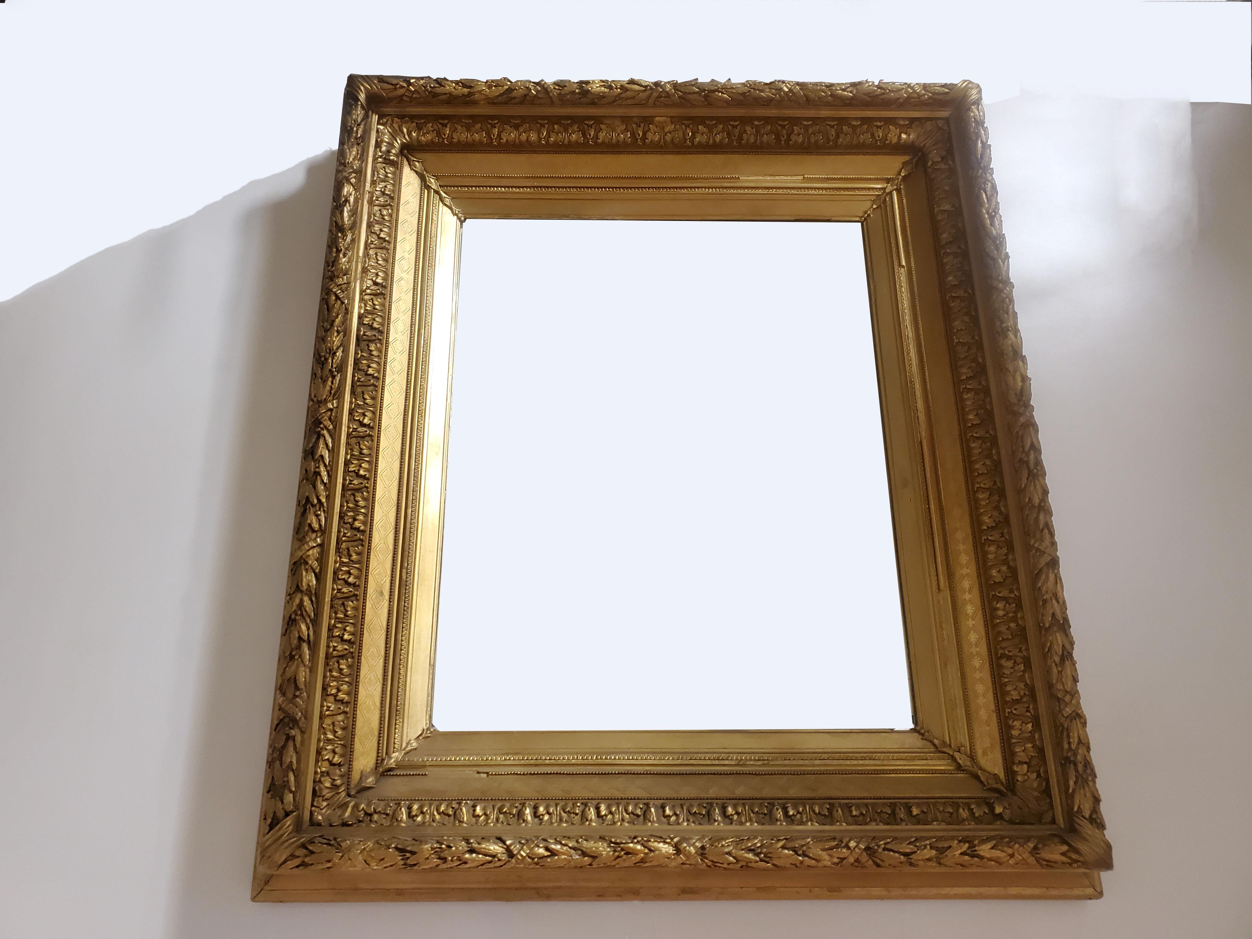 Large Original French Gilt Wood and Gesso Antique Wall Mirror 14