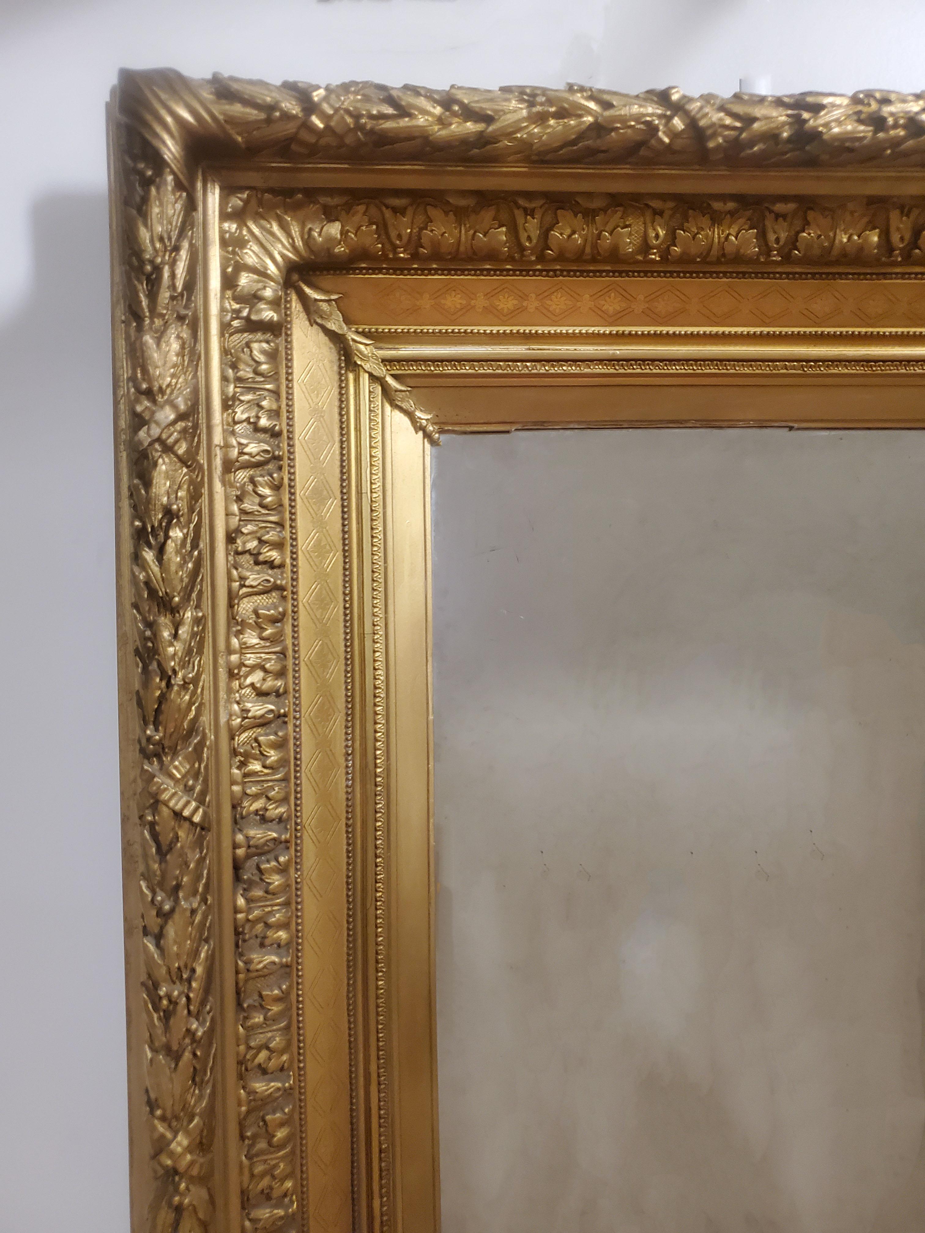 Louis XVI Large Original French Gilt Wood and Gesso Antique Wall Mirror