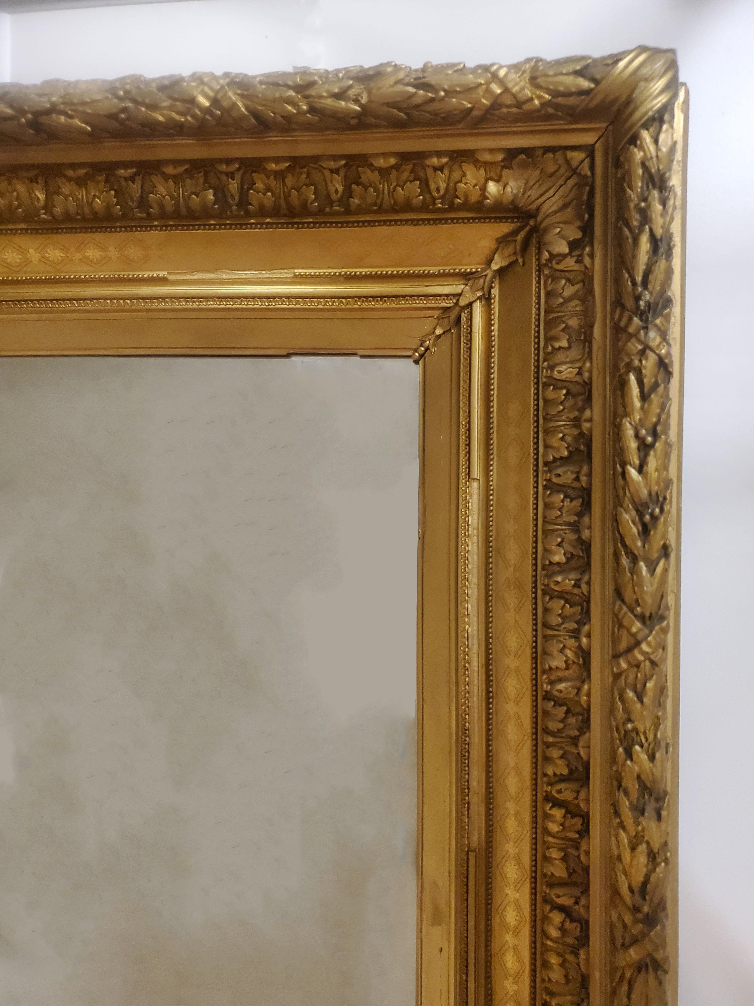 Large Original French Gilt Wood and Gesso Antique Wall Mirror In Good Condition In New York City, NY