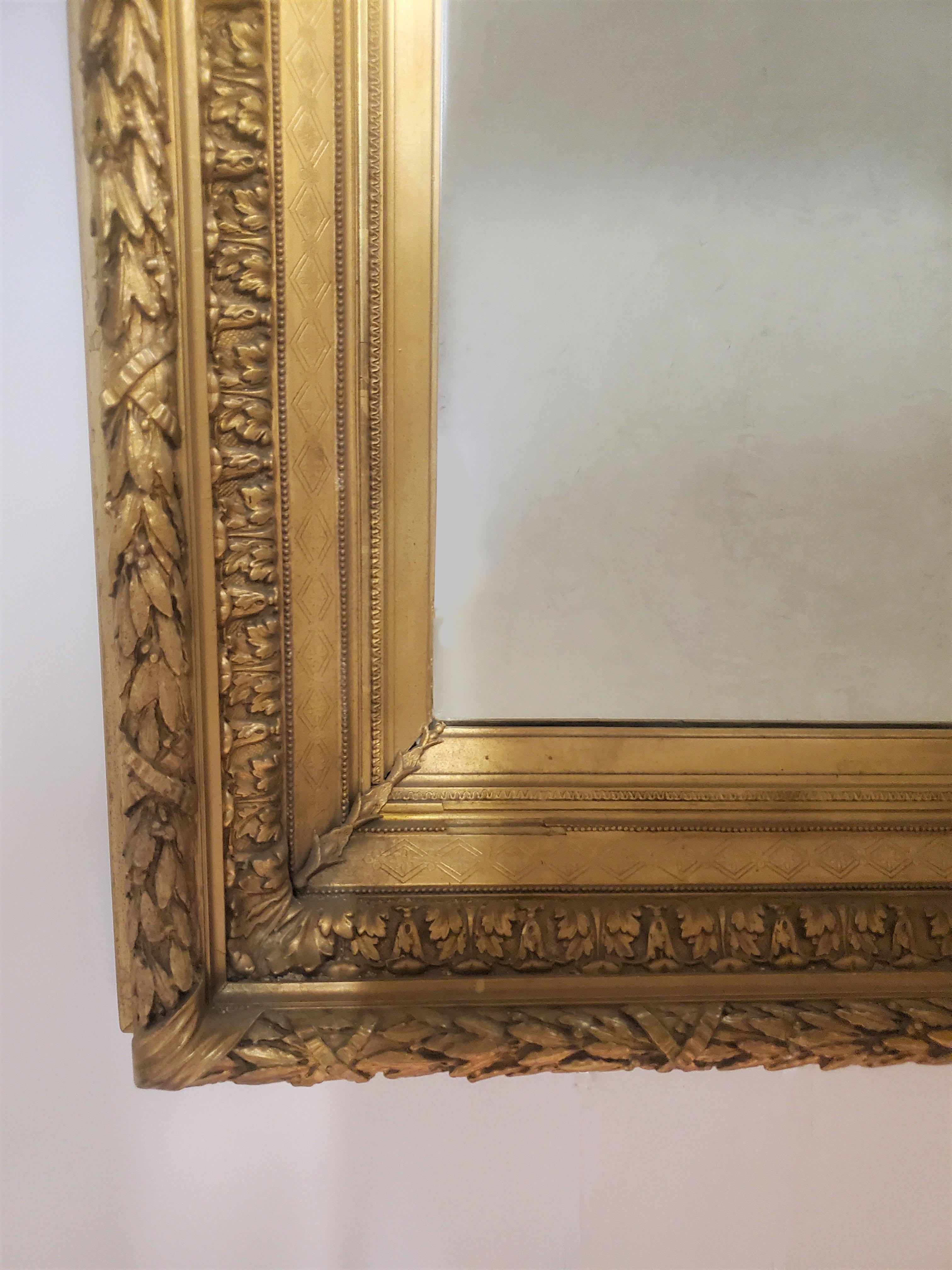 19th Century Large Original French Gilt Wood and Gesso Antique Wall Mirror