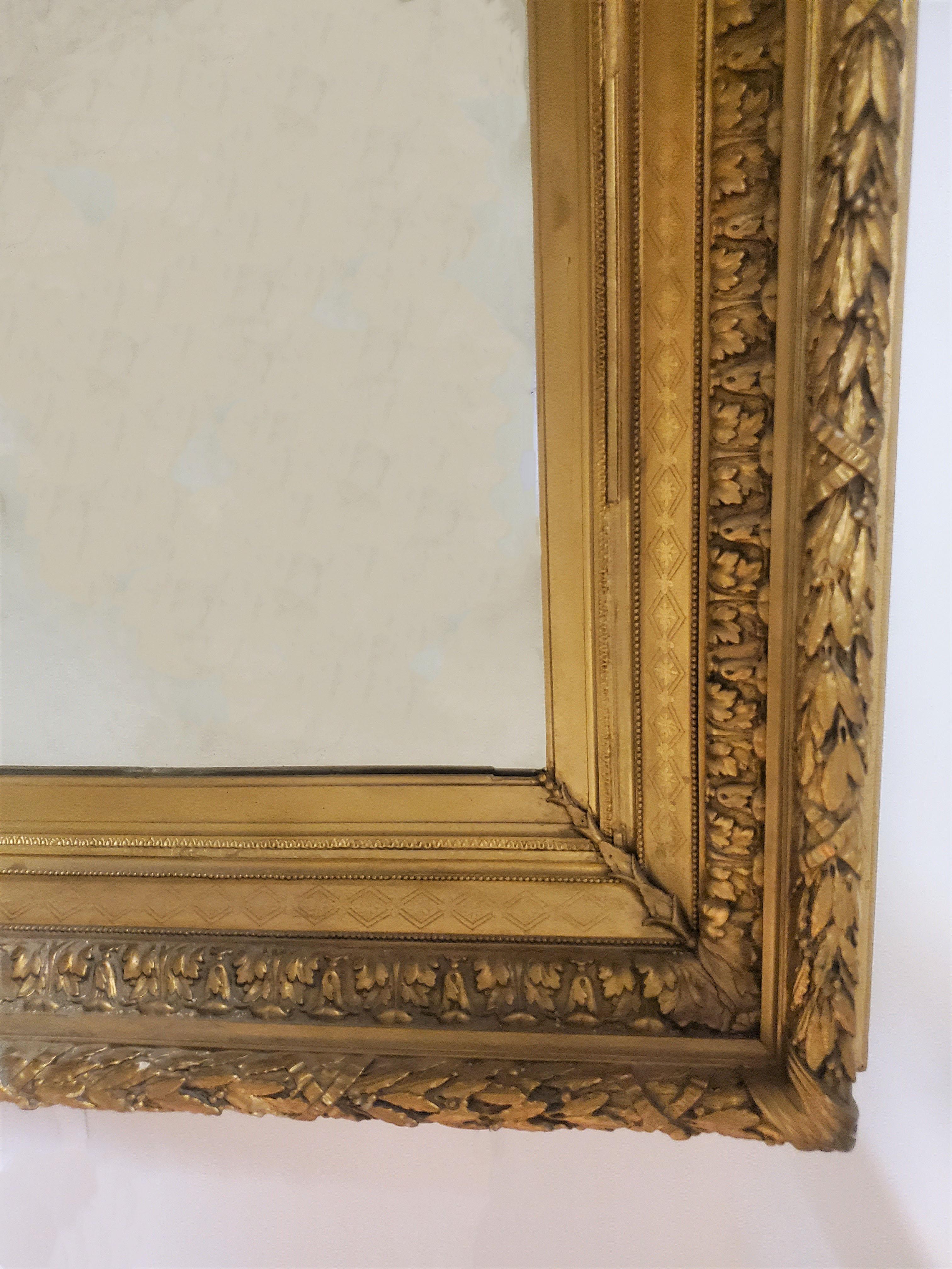 Large Original French Gilt Wood and Gesso Antique Wall Mirror 1
