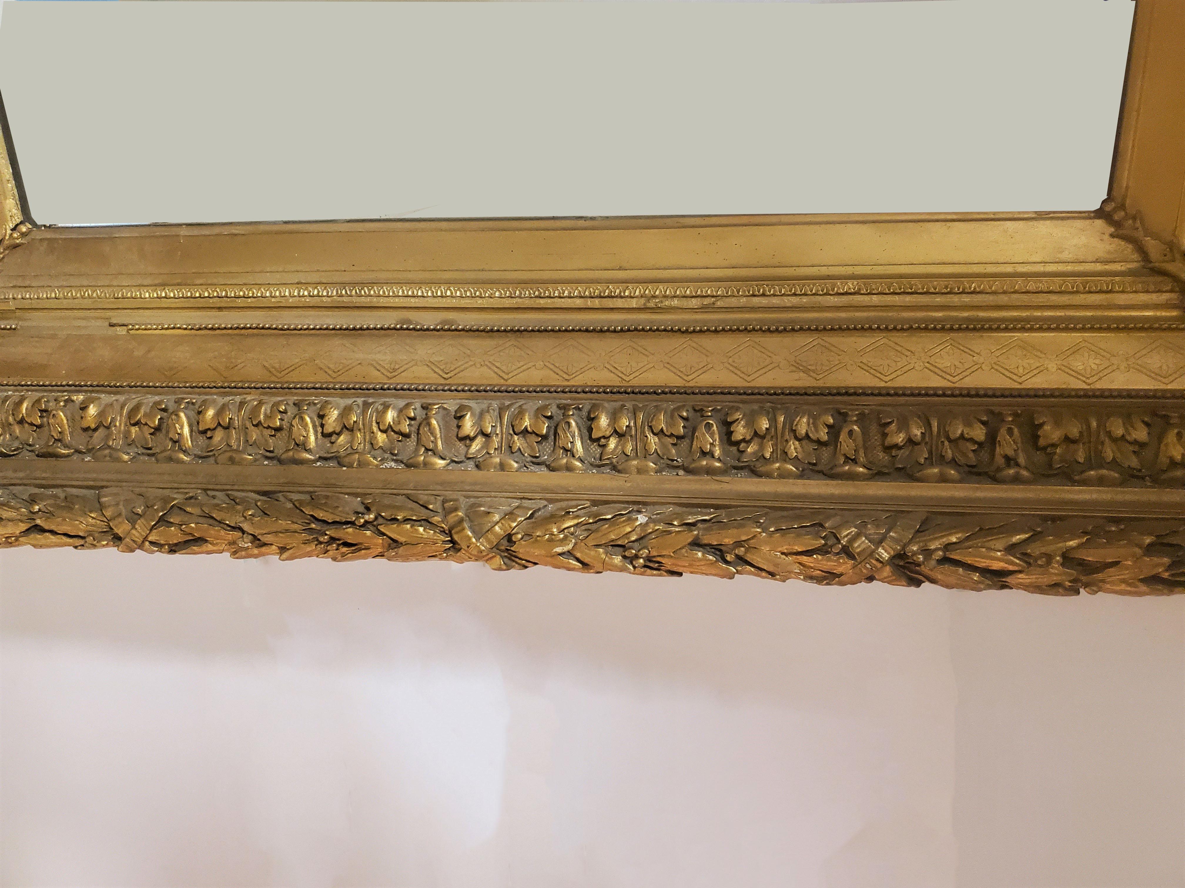 Large Original French Gilt Wood and Gesso Antique Wall Mirror 3