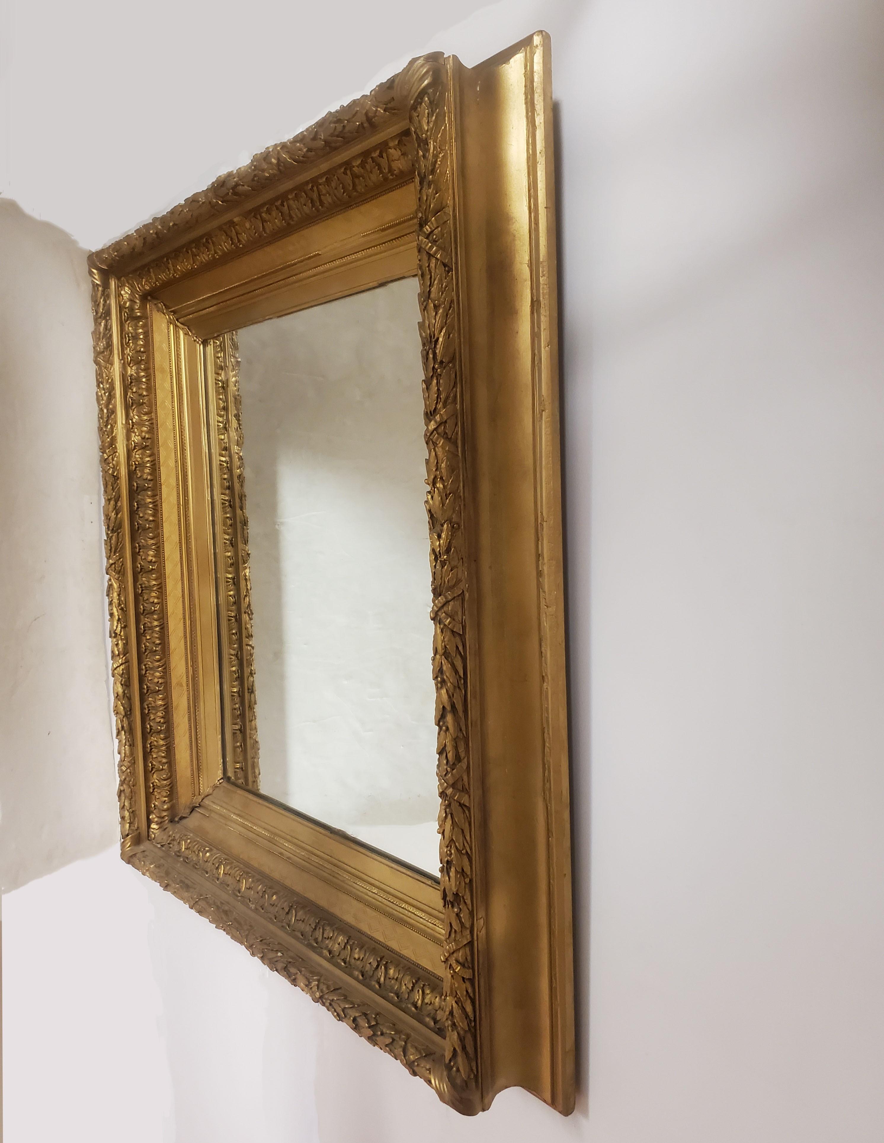 Large Original French Gilt Wood and Gesso Antique Wall Mirror 4