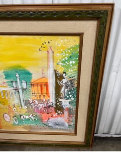 Vintage French Acrylic Painting of Carriages and Gardens, 20th Century