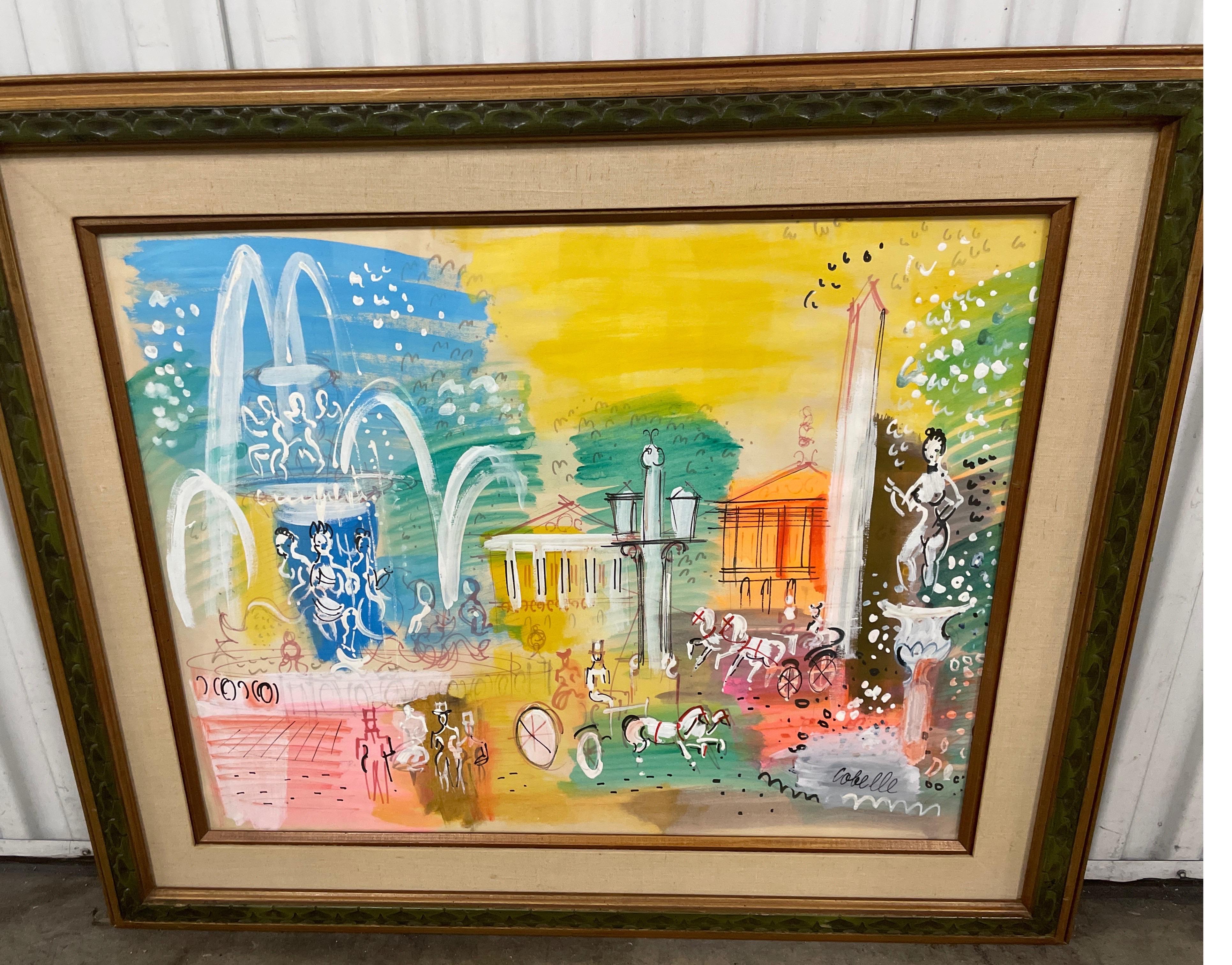 20th Century Large Original French Painting by Cobelle For Sale
