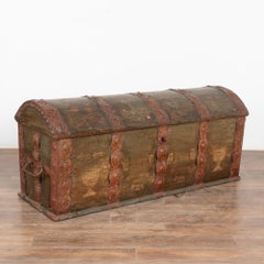 Large Original Green Painted Swedish Dome Top Trunk dated 1844