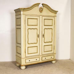 Large Original Green Painted Two Door Antique Armoire from Denmark