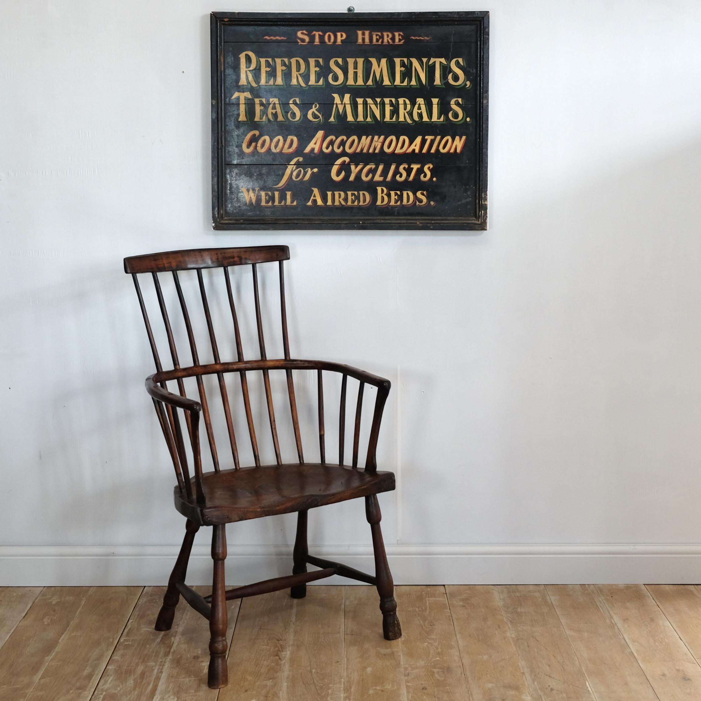 An original large English antique hand painted wooden sign from an old tavern with wonderful wording. Double sided with the same words to the reverse. With wall-hanging bracket attached, early 20th century.

