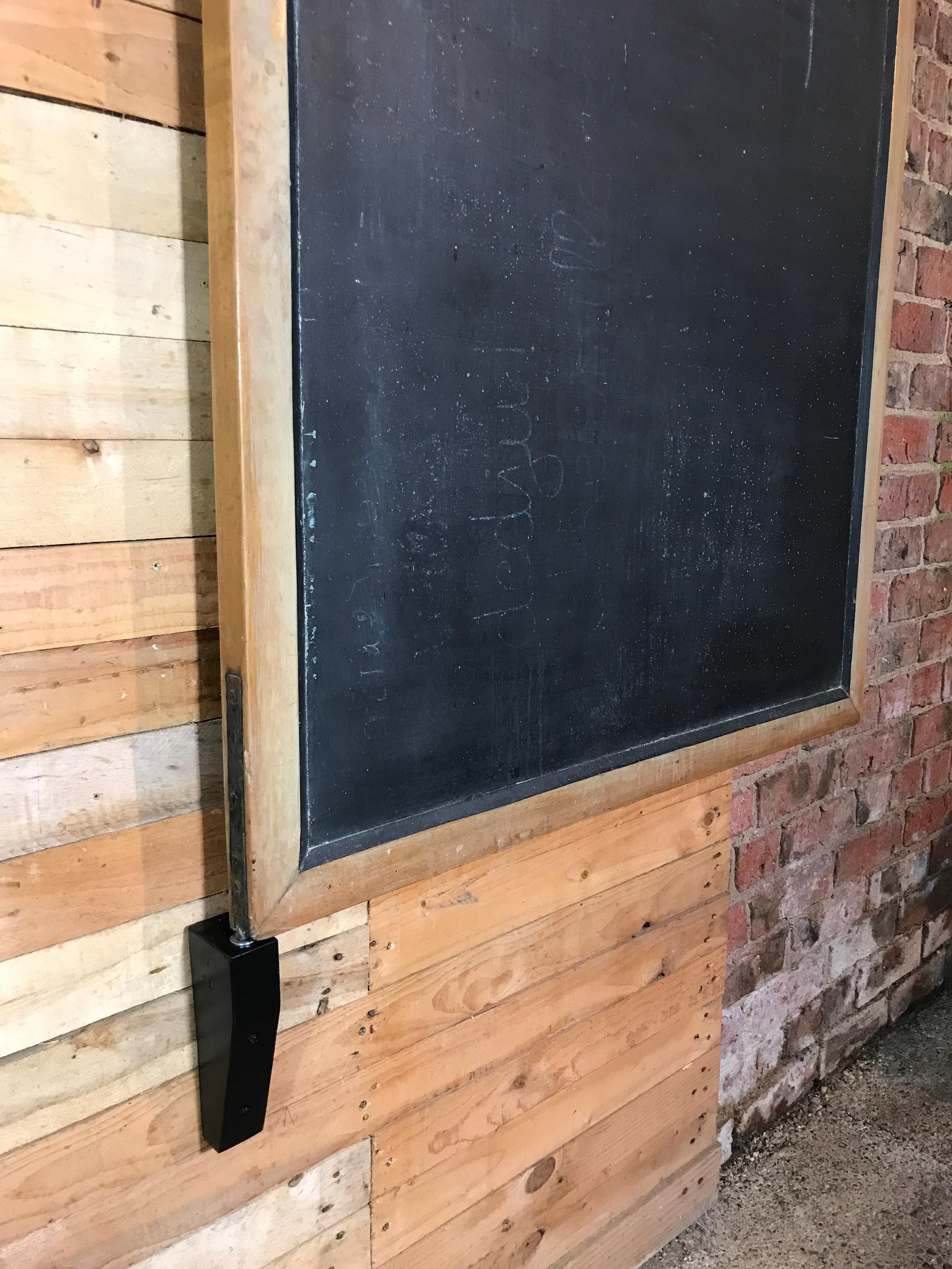 Belgian Large Original Industrial Antique Blackboard with Black Wooden Wall Attachment